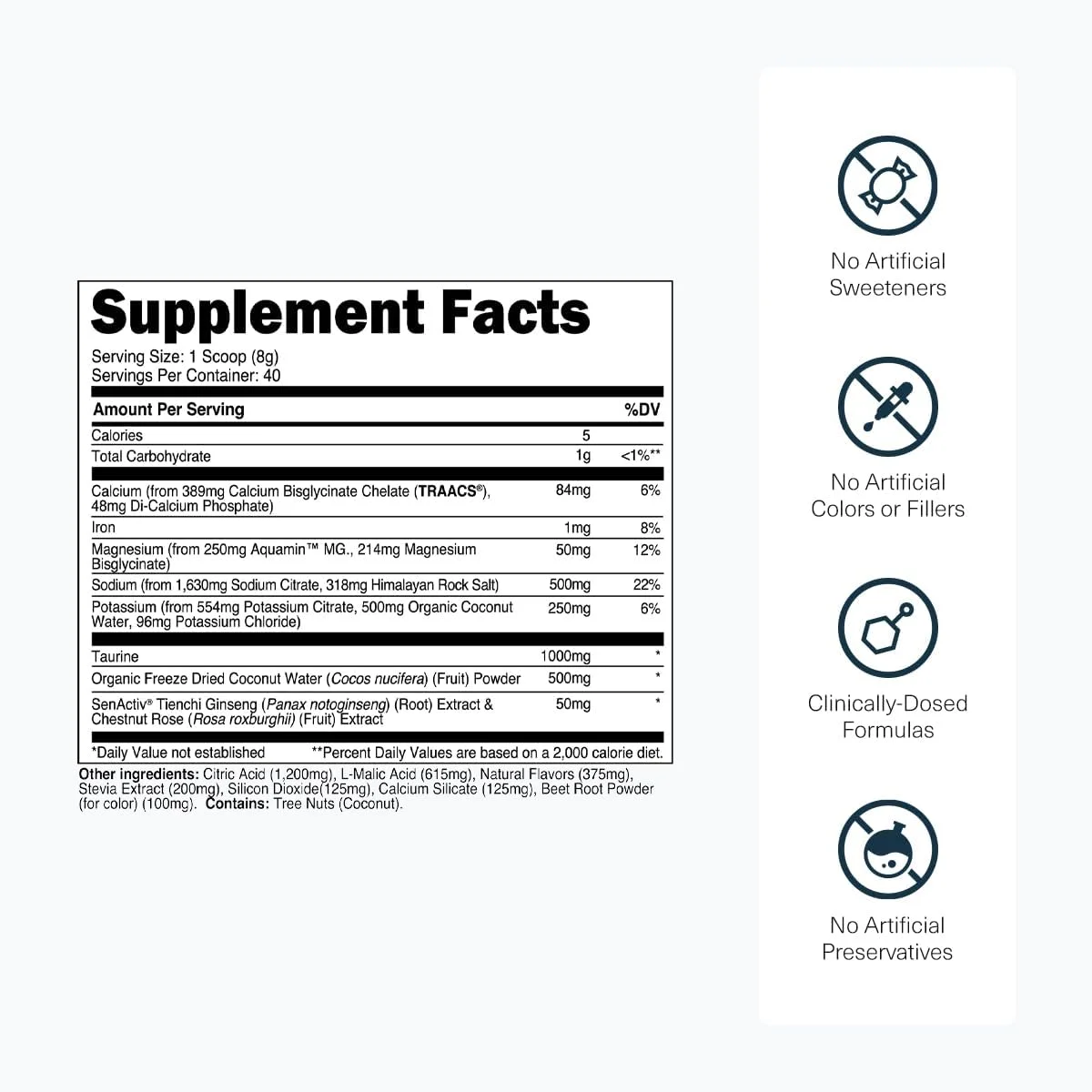 پودر الکترولیت آبرسان با شیرین کننده طبیعی ترنسپرنت لبز - پودر الکترولیت آبرسانی با آب نارگیل، کلسیم، تورین و پتاسیم - 40 سروینگ، پانچ استوایی