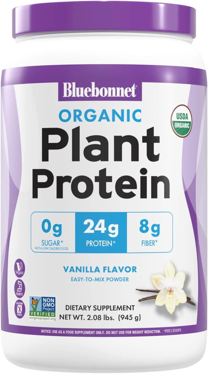 پودر پروتئین گیاهی ارگانیک BlueBonnet Nutrition، 24 گرم پروتئین گیاهی، بدون شکر، 8 گرم فیبر، ارگانیک USDA، غیر GMO، کوشر، بدون گلوتن، بدون سویا، وگان، طعم وانیل، 21 سروینگ، 2.08 پوند پودر پروتئین گیاهی ارگانیک BlueBonnet Nutrition، 24 گرم پروتئین گیاهی، بدون شکر، 8 گرم فیبر، ارگانیک USDA، غیر GMO، کوشر، بدون گلوتن، بدون سویا، وگان، طعم وانیل، 21 سروینگ، 2.08 پوند