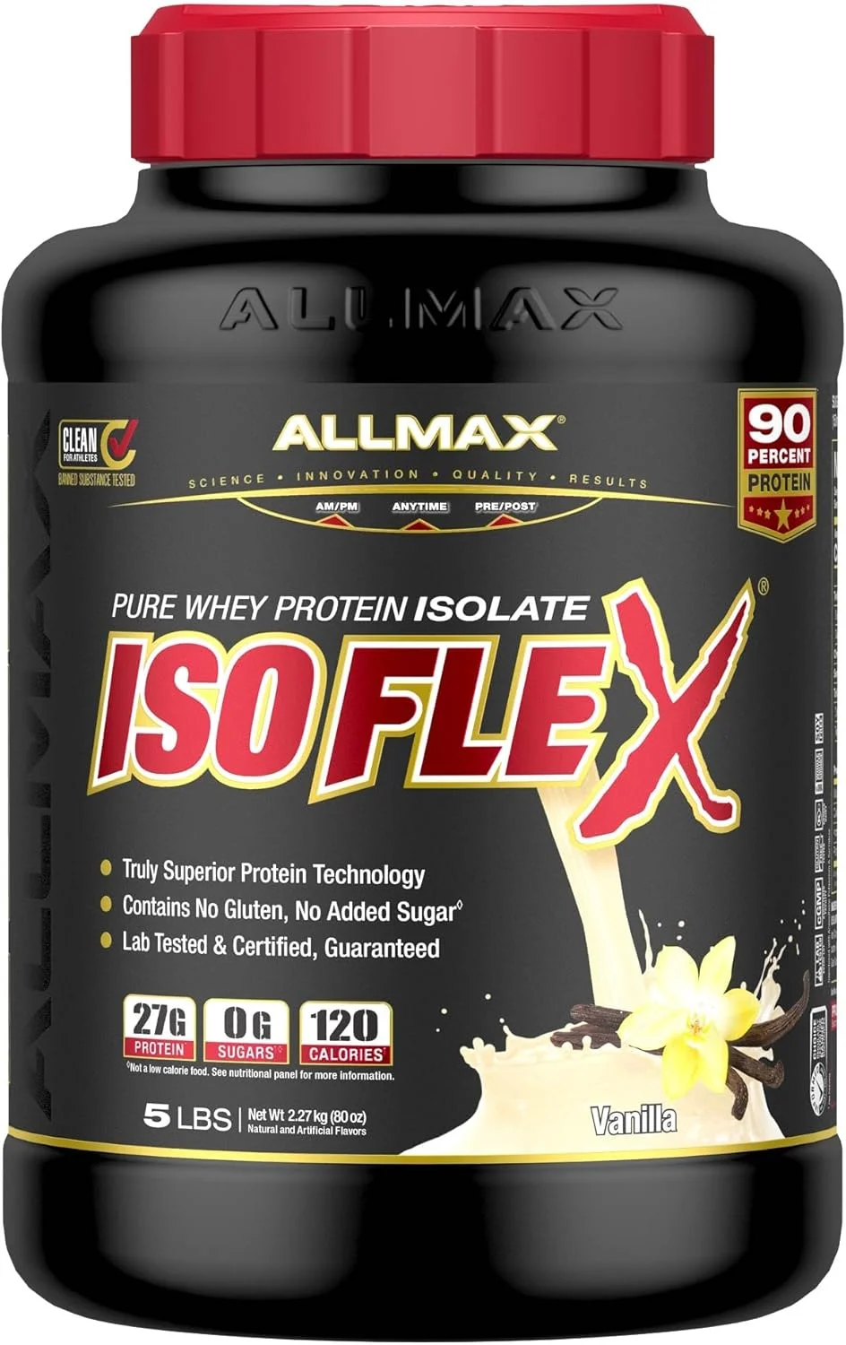 پروتئین وی ایزوله ISOFLEX AllMax Nutrition – 27 گرم پروتئین در هر پیمانه – 99% فاقد لاکتوز – فاقد گلوتن و سویا – وانیلی – 5 پوند پروتئین وی ایزوله ISOFLEX AllMax Nutrition – 27 گرم پروتئین در هر پیمانه – 99% فاقد لاکتوز – فاقد گلوتن و سویا – وانیلی – 5 پوند