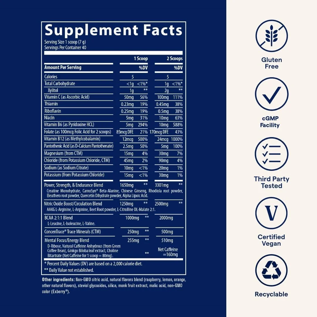 مکمل قبل از تمرین مواد معدنی کمیاب - مکمل استقامت برای ورزشکاران - پشتیبانی از ریکاوری عضلات و استقامت - ترکیب آبرسانی - جریان خون و پشتیبانی از سیستم ایمنی - طعم تمشک لیموناد - 40 سروینگ