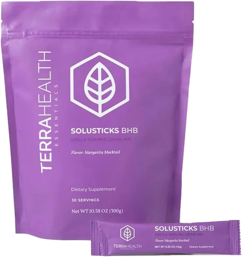 ترا هلث اسنشالز – سولواستیکس BHB | کتون های برون زا و الکترولیت ها برای پشتیبانی از کتوز، انرژی، وضوح ذهنی، کنترل اشتها | طعم مارگاریتا ماکتل | 30 سروینگ