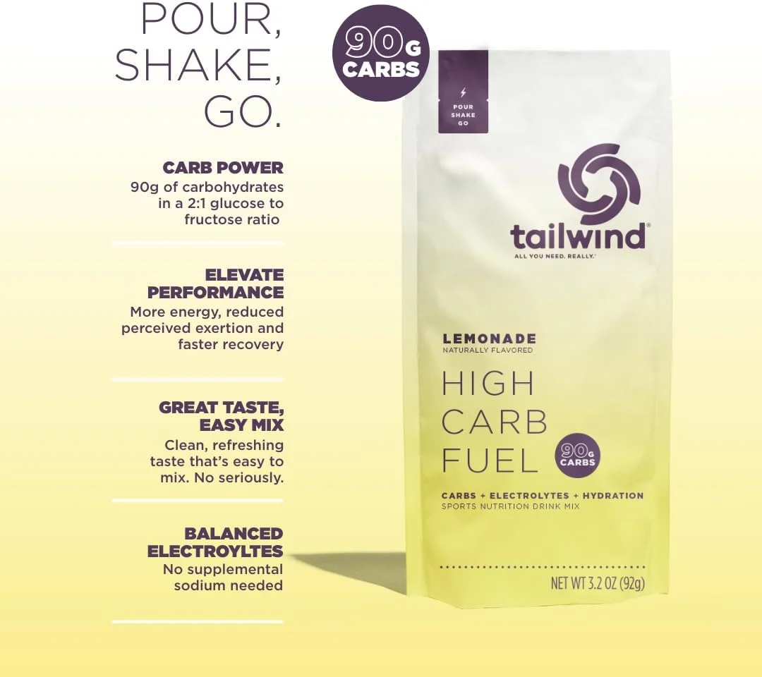 سوخت پر کربوهیدرات Tailwind Nutrition، ۹۰ گرم کربوهیدرات با شدت بالا (نسبت گلوکز به فروکتوز ۲:۱) + الکترولیت ها، بدون گلوتن، وگان، لیموناد، بسته تک نفره ۶ عددی