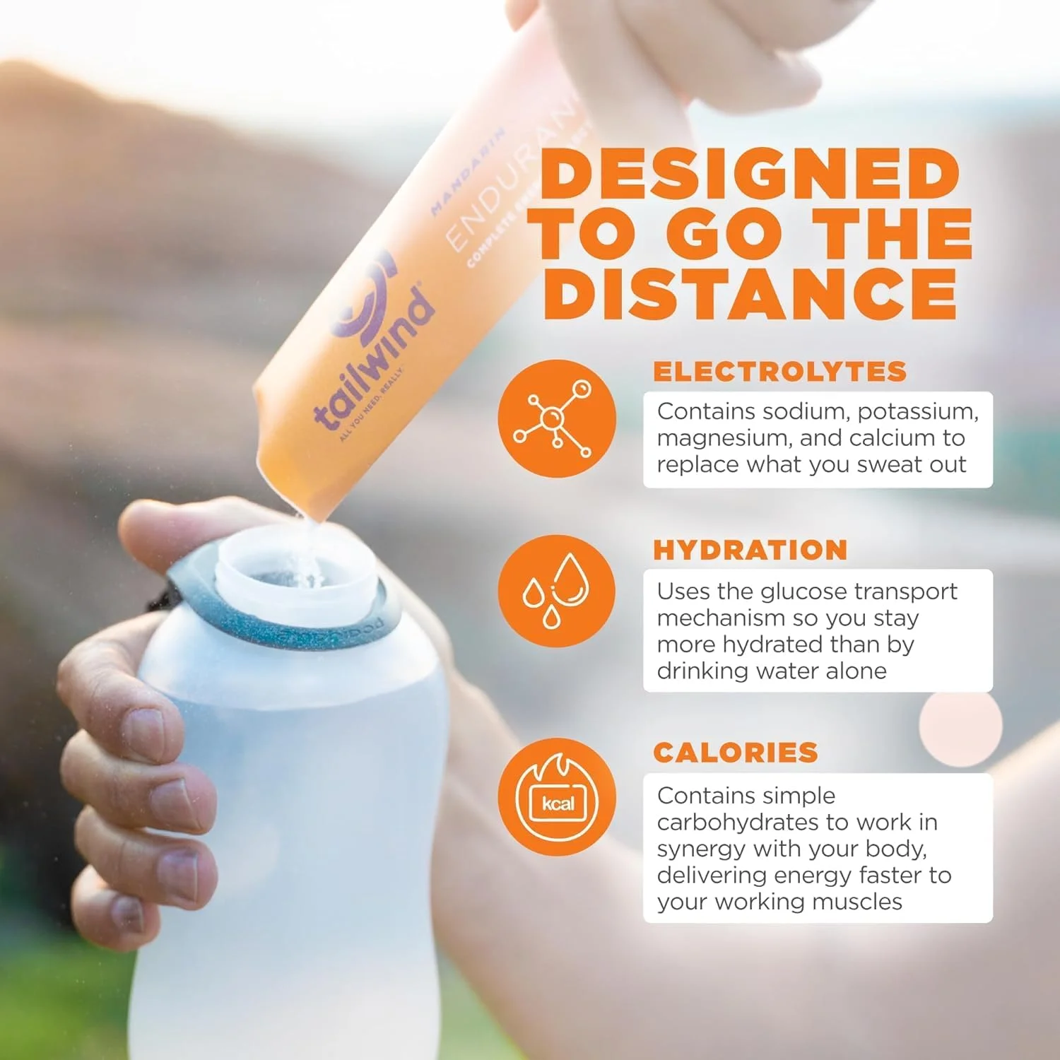 پودر مخلوط نوشیدنی ورزشی استقامت Tailwind Nutrition، کربوهیدرات و الکترولیت، بدون گلوتن، وگان، نارنگی، 50 سروینگ