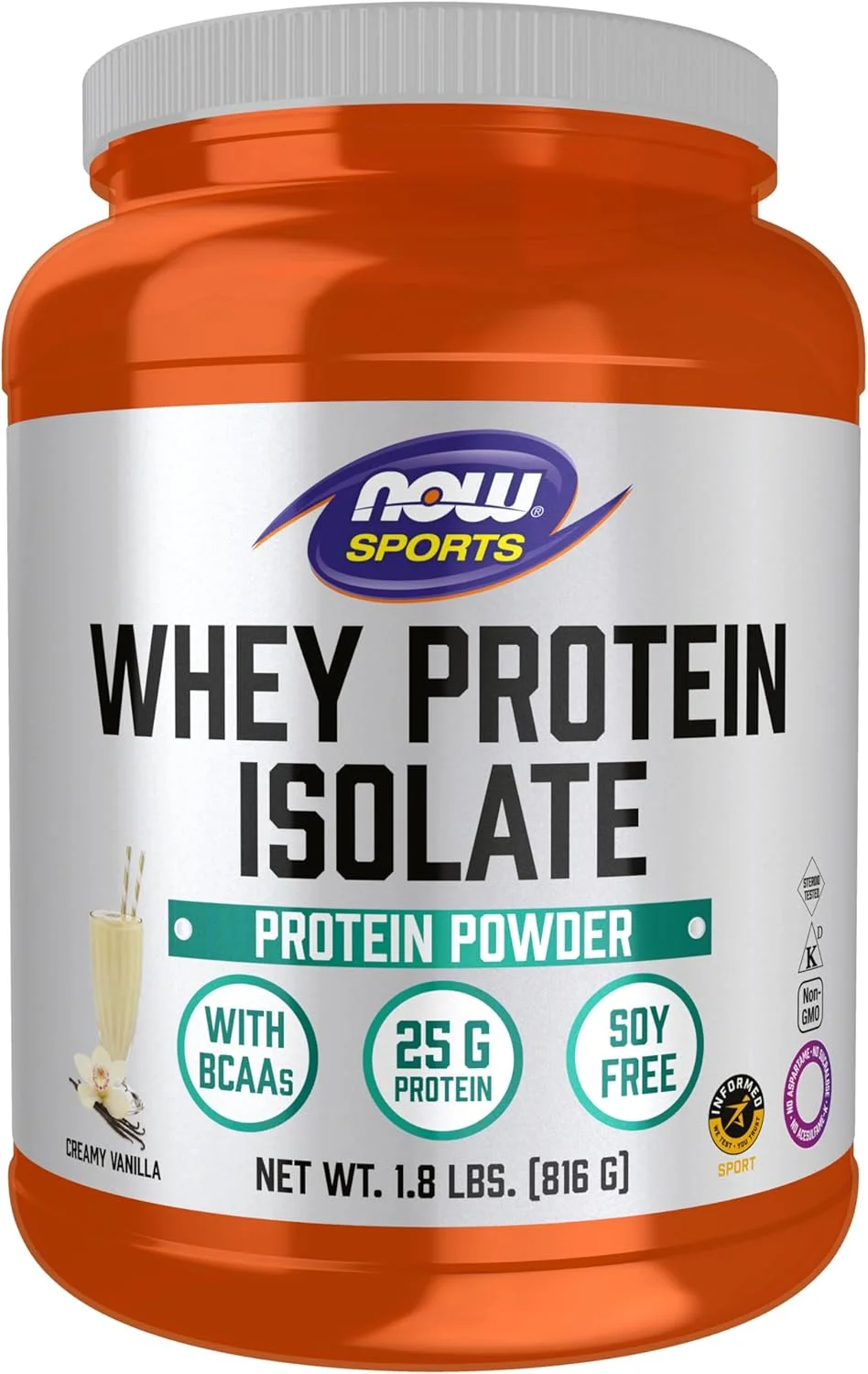 NOW Foods Sports Nutrition, پروتئین وی ایزوله، 25 گرم با BCAAs، پودر وانیلی خامه‌ای، 816 گرم