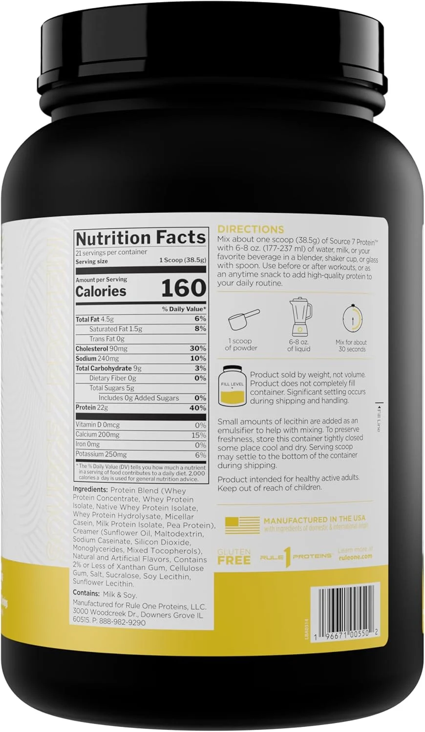 پروتئین Rule 1 Source 7 – طعم لذیذ، بافت نرم و مخملی، 22 گرم پروتئین در هر زمان، و 10 گرم EAA طبیعی در هر وعده از 7 منبع ممتاز (800 گرم*, کرم موز) پروتئین Rule 1 Source 7 – طعم لذیذ، بافت نرم و مخملی، 22 گرم پروتئین در هر زمان، و 10 گرم EAA طبیعی در هر وعده از 7 منبع ممتاز (800 گرم*, کرم موز)