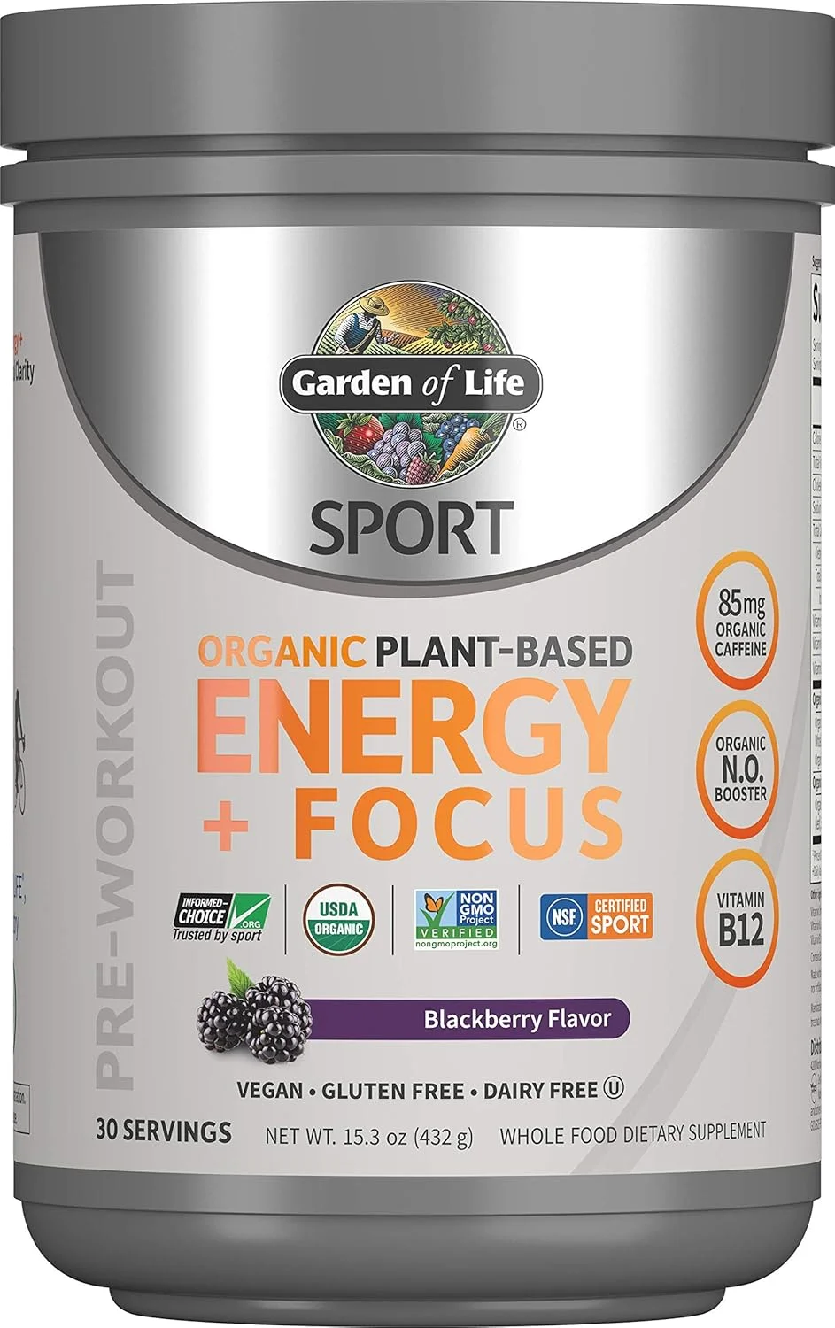 پودر انرژی و تمرکز گیاهی ارگانیک Garden of Life Sport، حاوی 85 میلی گرم کافئین، تقویت کننده طبیعی نیتریک اکسید، B12، وگان، بدون گلوتن، غیر GMO، تمشک سیاه، 433 گرم پودر انرژی و تمرکز گیاهی ارگانیک Garden of Life Sport، حاوی 85 میلی گرم کافئین، تقویت کننده طبیعی نیتریک اکسید، B12، وگان، بدون گلوتن، غیر GMO، تمشک سیاه، 433 گرم