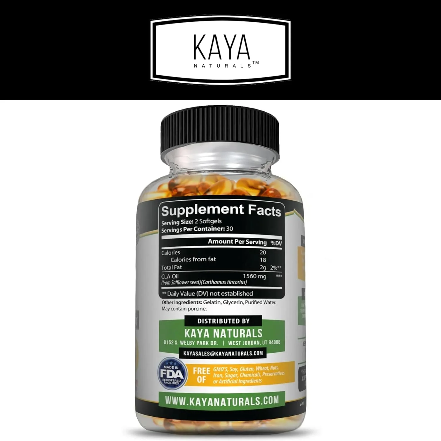 کپسول های سی ال ای Kaya Naturals - اسید لینولئیک مزدوج - غیر تراریخته و بدون گلوتن (60 عدد)