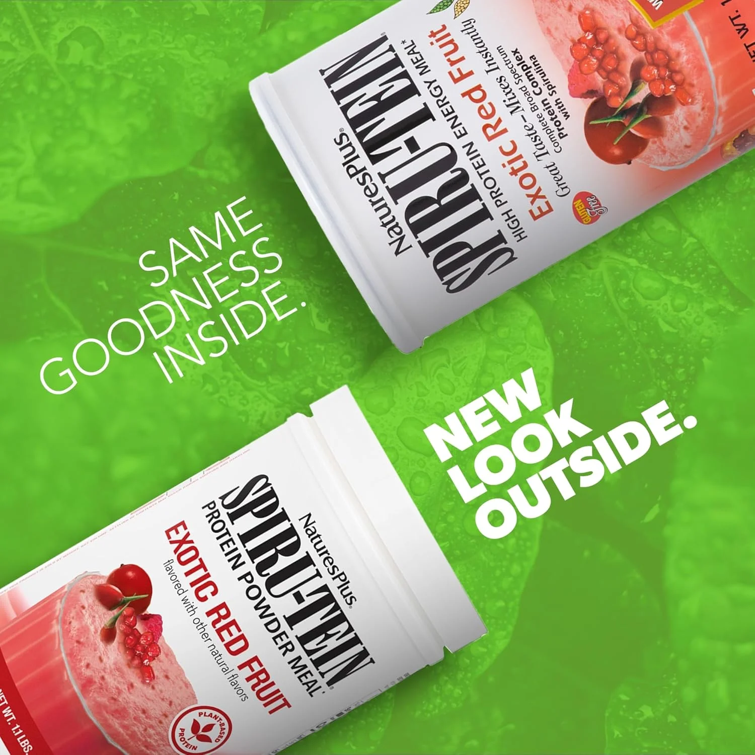 نِیچرز پلاس اسپیرو-تین، میوه قرمز استوایی - 498 گرم - پودر پروتئین گیاهی - ویتامین ها و مواد معدنی برای انرژی - گیاهخواری، بدون گلوتن - 14 سروینگ