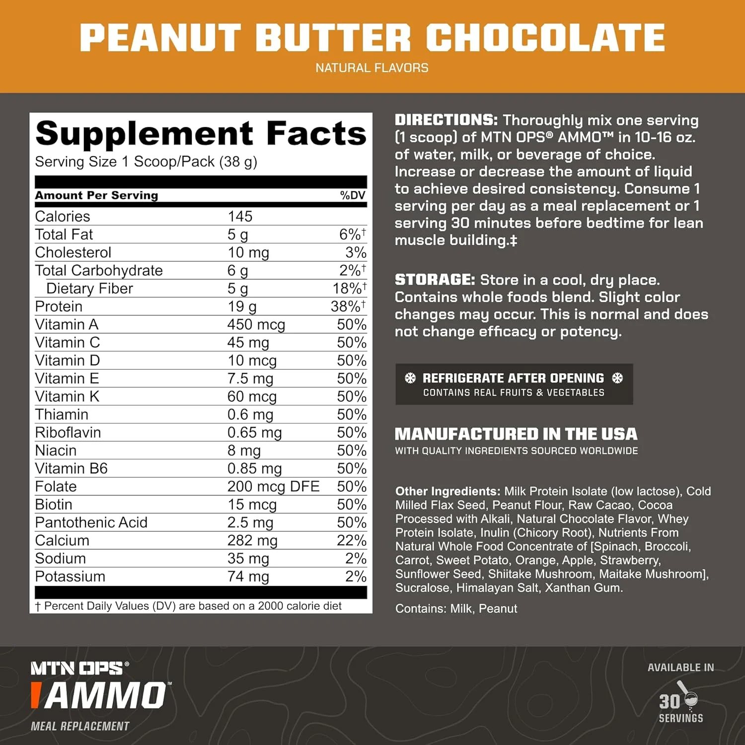 پودر پروتئین جایگزین وعده غذایی MTN OPS Ammo برای عضله سازی بدون چربی، 28 سروینگ، طعم کره بادام زمینی شکلاتی پودر پروتئین جایگزین وعده غذایی MTN OPS Ammo برای عضله سازی بدون چربی، 28 سروینگ، طعم کره بادام زمینی شکلاتی