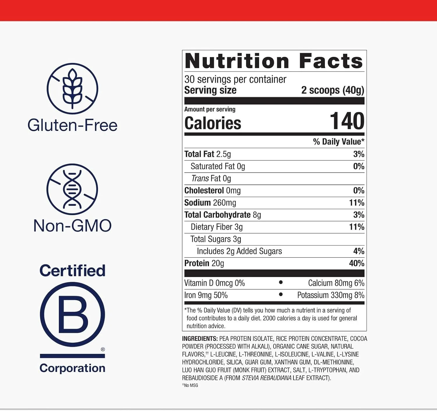 پروتئین نخود و برنج Metagenics - پودر پروتئین گیاهی با 20 گرم پروتئین و 3.5 گرم BCAA - پشتیبانی از رشد و ریکاوری عضلات - غیر GMO، بدون گلوتن، بدون لبنیات - شکلاتی - 30 سروینگ