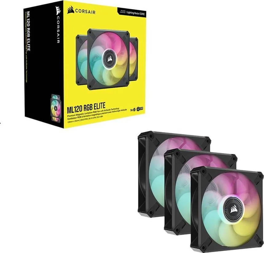 فن ممتاز PWM کرسیر iCUE ML120 RGB Elite، سایز 120 میلیمتر، فن شناور مغناطیسی، سرعت 450-2000 دور در دقیقه، سطح صدا 10-30.4dBA، کیت فن سهتایی مشکی، همراه با iCUE Lighting Node Core، مشکی | CO-9050113-WW فن ممتاز PWM کرسیر iCUE ML120 RGB Elite، سایز 120 میلیمتر، فن شناور مغناطیسی، سرعت 450-2000 دور در دقیقه، سطح صدا 10-30.4dBA، کیت فن سهتایی مشکی، همراه با iCUE Lighting Node Core، مشکی | CO-9050113-WW