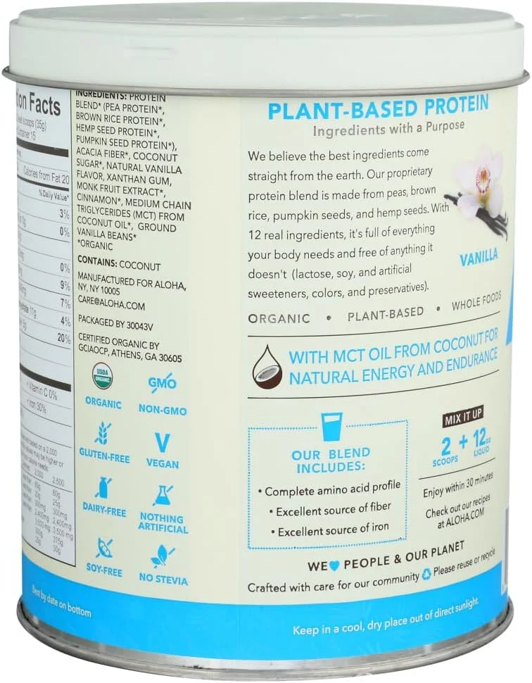 پودر پروتئین گیاهی ارگانیک ALOHA، وانیلی، 18 گرم پروتئین، دارای گواهی USDA ارگانیک، بدون گلوتن و غیر تراریخته، 525 گرم (بسته 1 عددی) پودر پروتئین گیاهی ارگانیک ALOHA، وانیلی، 18 گرم پروتئین، دارای گواهی USDA ارگانیک، بدون گلوتن و غیر تراریخته، 525 گرم (بسته 1 عددی)
