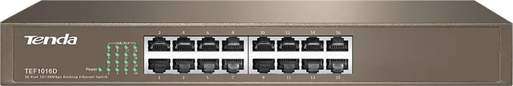 سوئیچ 16 پورت فست اترنت تندا، پورت های RJ45 با سرعت 10/100M، محافظت در برابر صاعقه 6 کیلو ولت، جدول آدرس MAC با 4K، ظرفیت 3.2 گیگابیت بر ثانیه | TEF1016D