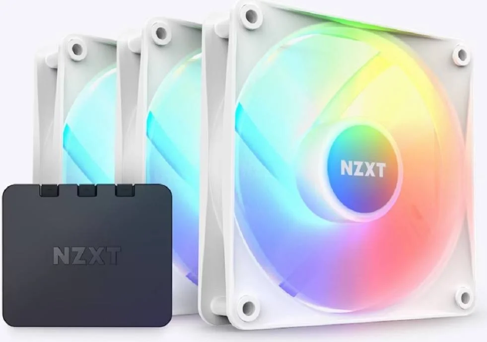 فن های NZXT F120 RGB Core با کنترلر RGB، جریان هوای بالا و فشار استاتیک، سرعت تا 1800 دور در دقیقه، FDB، جریان هوای 78.86 CFM، همگام سازی نورپردازی با کنترلر، بسته سه تایی، سفید | RF-C12TF-W1