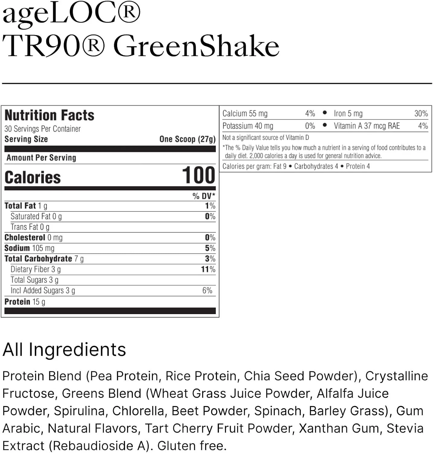 نوشیدنی پروتئینی گیاهی Nu Skin ageLOC TR90 GreenShake | حاوی پروتئین گیاهی با سوپرگرین ها | ترکیبی از نخود، برنج و دانه چیا | فاقد گلوتن، سویا و لاکتوز | پشتیبانی از سلامتی | 30 سروینگ