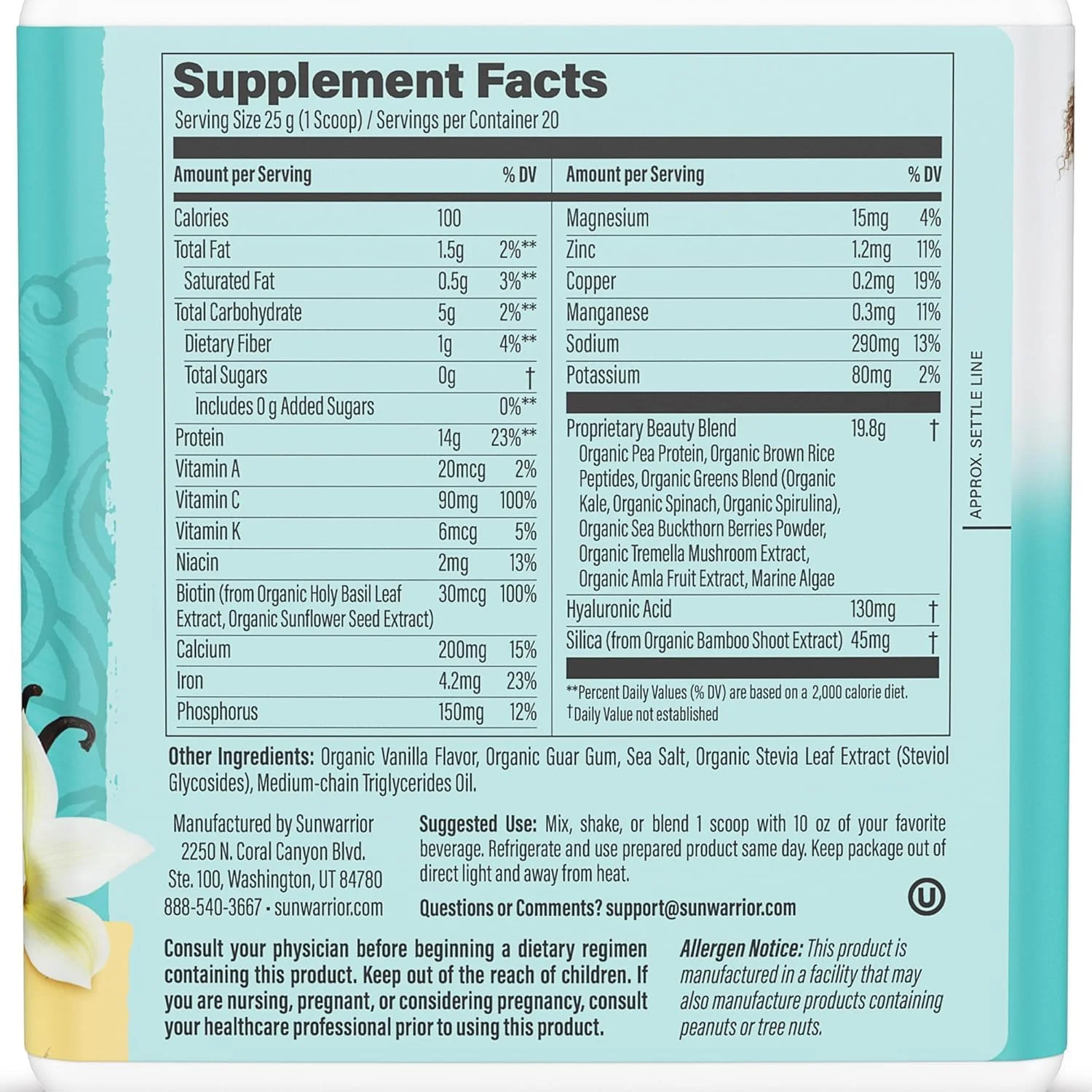 پودر پروتئین گیاهی کلاژن Sunwarrior، پایه گیاهی | سیلیس، اسید هیالورونیک، مواد معدنی، بیوتین، بدون سویا، بدون لبنیات، بدون گلوتن، غیر تراریخته | وانیلی، 20 سروینگ | پپتیدهای سازنده کلاژن پودر پروتئین گیاهی کلاژن Sunwarrior، پایه گیاهی | سیلیس، اسید هیالورونیک، مواد معدنی، بیوتین، بدون سویا، بدون لبنیات، بدون گلوتن، غیر تراریخته | وانیلی، 20 سروینگ | پپتیدهای سازنده کلاژن