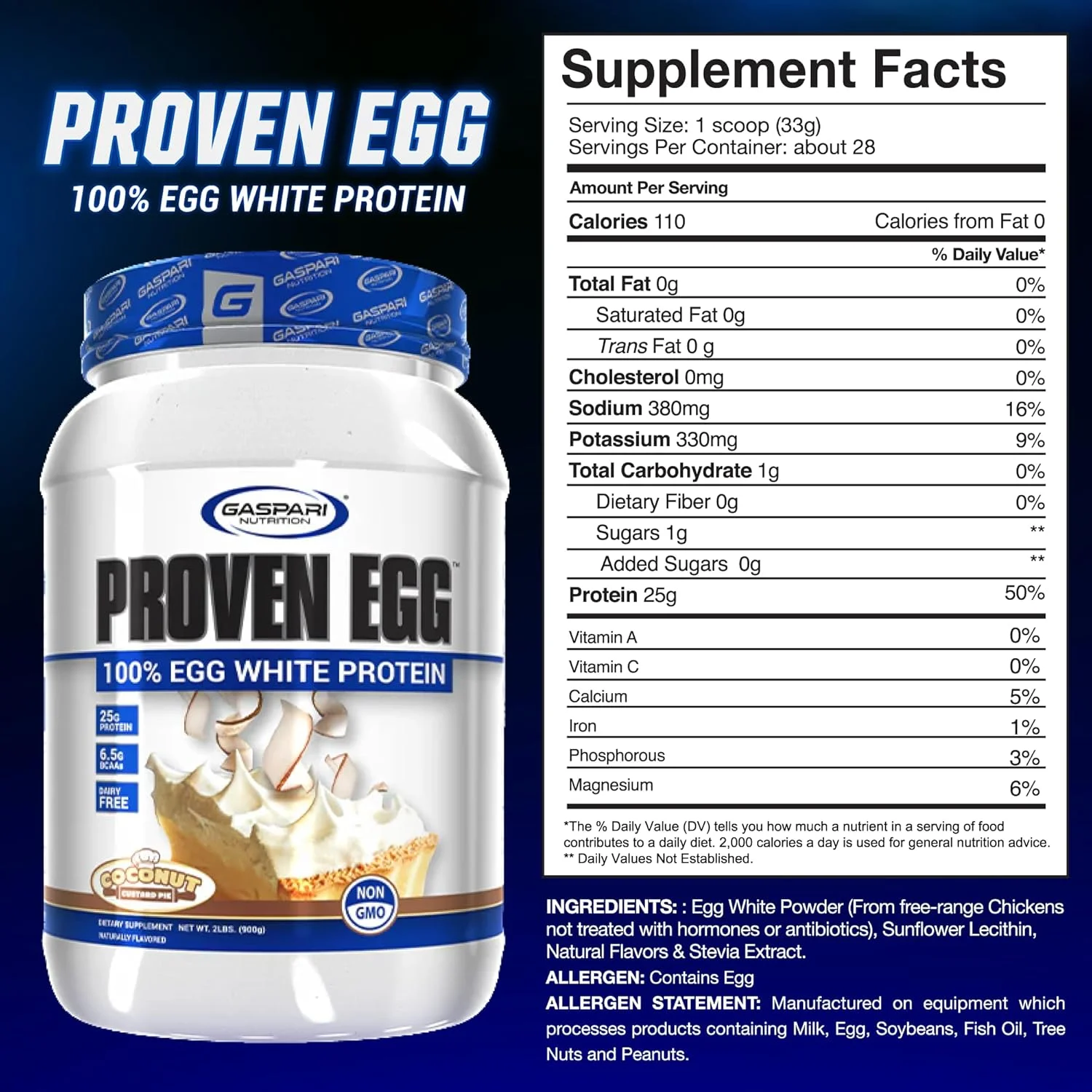 پروتئین تخم مرغ Gaspari Nutrition Proven، ۱۰۰% پروتئین سفیده تخم مرغ، ۲۵ گرم پروتئین، مناسب برای کتو، بدون لبنیات و لاکتوز، بدون سویا (۹۰۰ گرم، کاسترد نارگیل) پروتئین تخم مرغ Gaspari Nutrition Proven، ۱۰۰% پروتئین سفیده تخم مرغ، ۲۵ گرم پروتئین، مناسب برای کتو، بدون لبنیات و لاکتوز، بدون سویا (۹۰۰ گرم، کاسترد نارگیل)