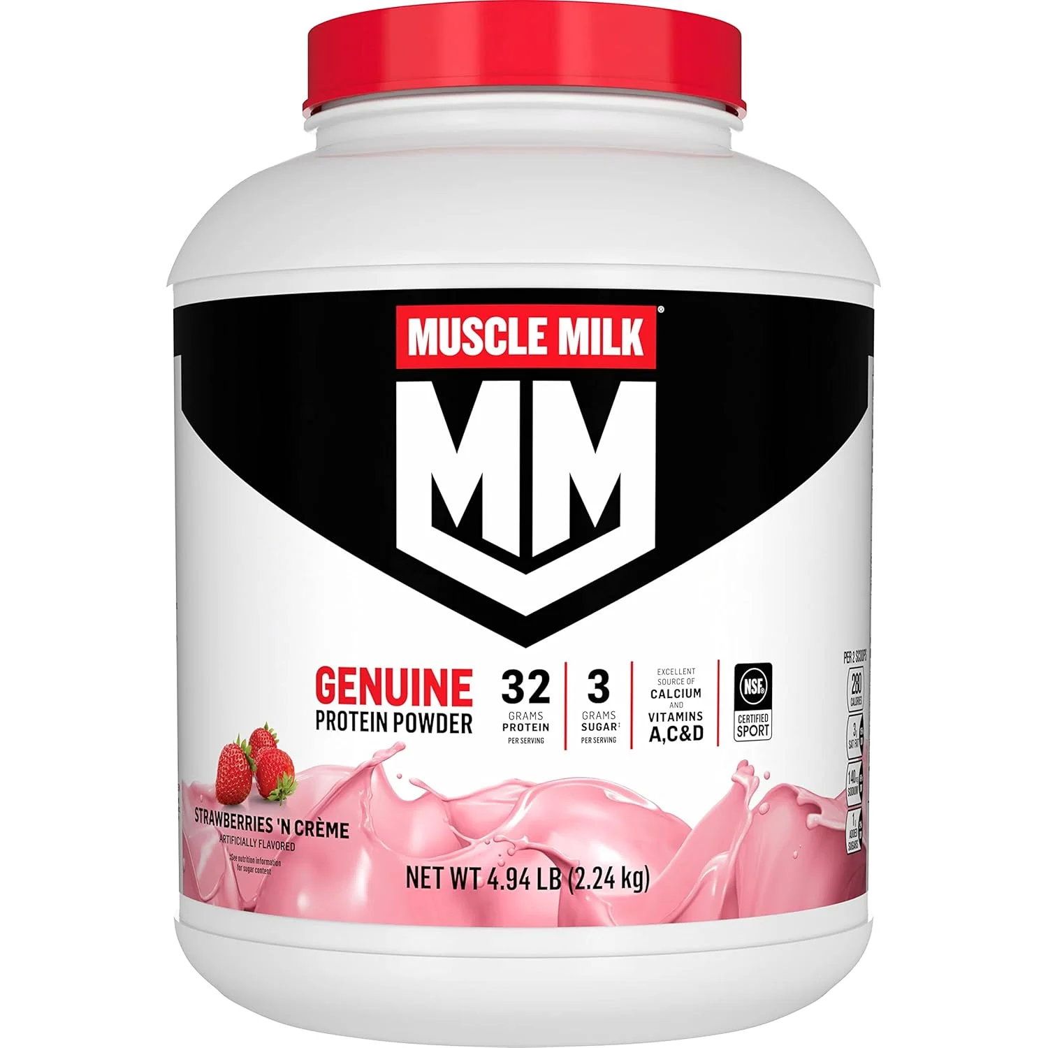 پودر پروتئین Muscle Milk Genuine، طعم توت فرنگی و خامه، 32 گرم پروتئین، 2.24 کیلوگرم پودر پروتئین Muscle Milk Genuine، طعم توت فرنگی و خامه، 32 گرم پروتئین، 2.24 کیلوگرم