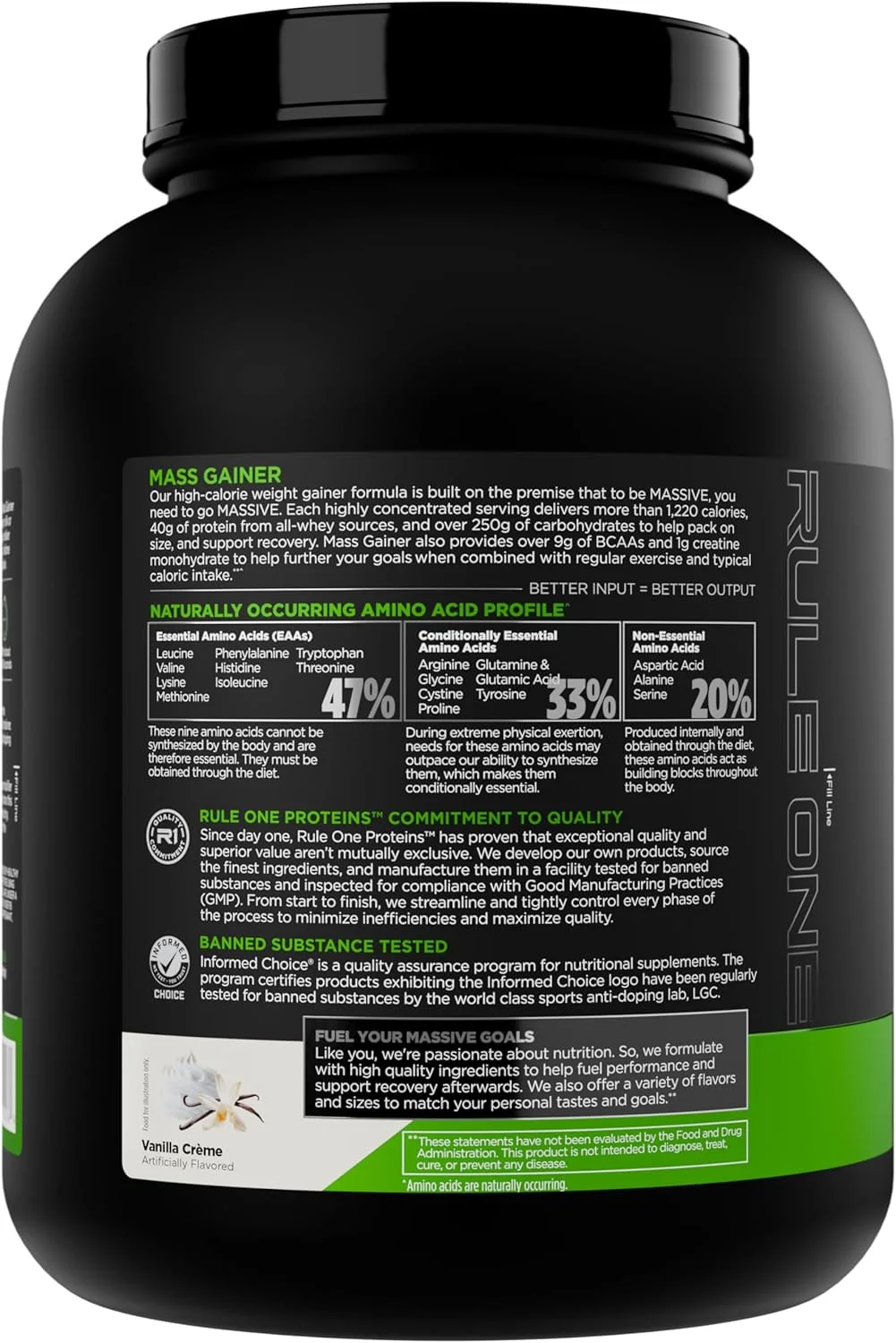 مکمل افزایش وزن Rule1 - فرمول افزایش وزن پرکالری با 1220+ کالری، 250 گرم+ ترکیب کربوهیدرات پیچیده، 40 گرم پروتئین وی در هر وعده (8 وعده، کرم وانیلی) مکمل افزایش وزن Rule1 - فرمول افزایش وزن پرکالری با 1220+ کالری، 250 گرم+ ترکیب کربوهیدرات پیچیده، 40 گرم پروتئین وی در هر وعده (8 وعده، کرم وانیلی)