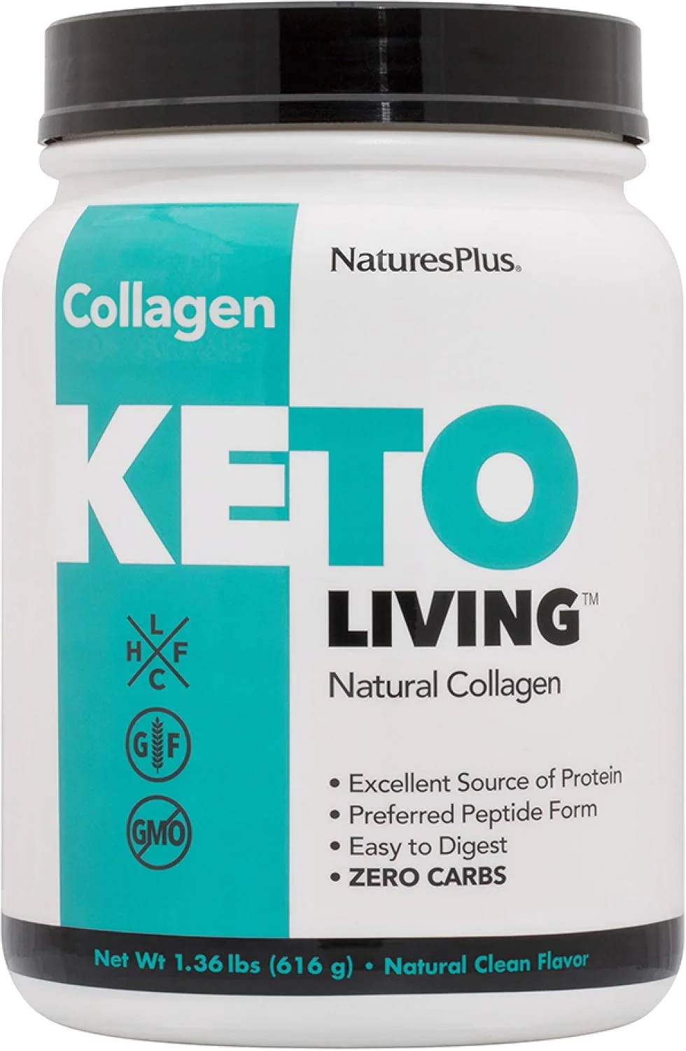 کلاژن طبیعی بدون طعم NaturesPlus KetoLiving - ظرف 616 گرمی - پودر پروتئین کتوژنیک - پشتیبانی از سلامت سیستم ایمنی و روده، تحرک مفاصل و مو، پوست و ناخن - بدون گلوتن، غیر GMO - 28 سروینگ