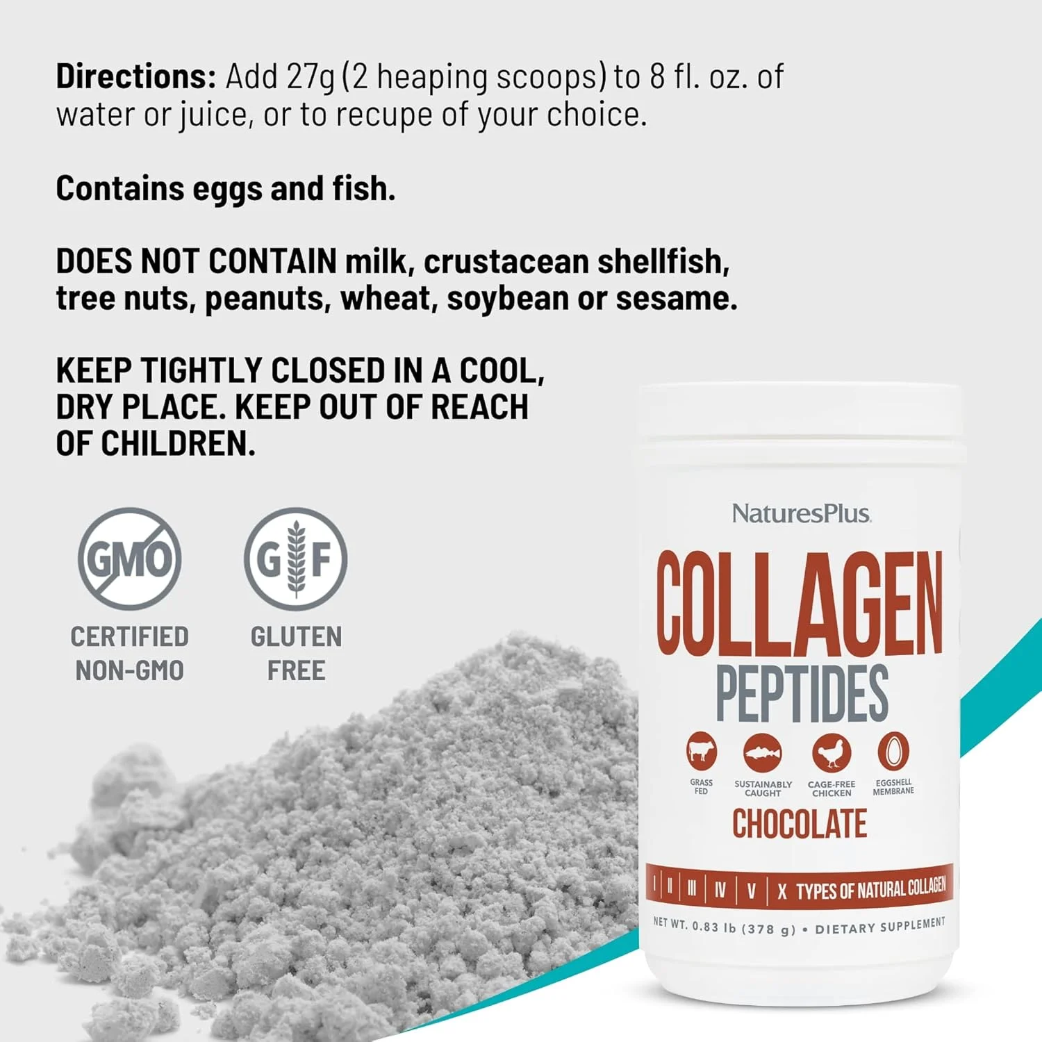 پپتیدهای کلاژن نیچرز پلاس، شکلاتی - پودر 0.37 کیلوگرمی - سلامت مو، پوست، ناخن و مفاصل، پشتیبانی از سیستم ایمنی - غیر تراریخته، بدون گلوتن - 14 سروینگ