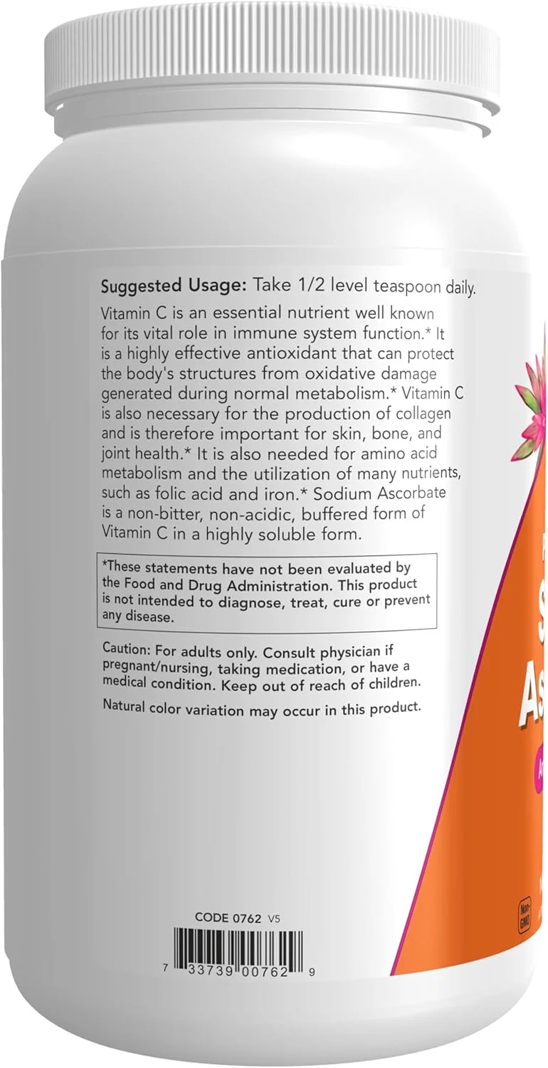 مکمل های غذایی NOW Foods، پودر آسکوربات سدیم، بافر شده، محافظت آنتی اکسیدانی*، 3 پوند