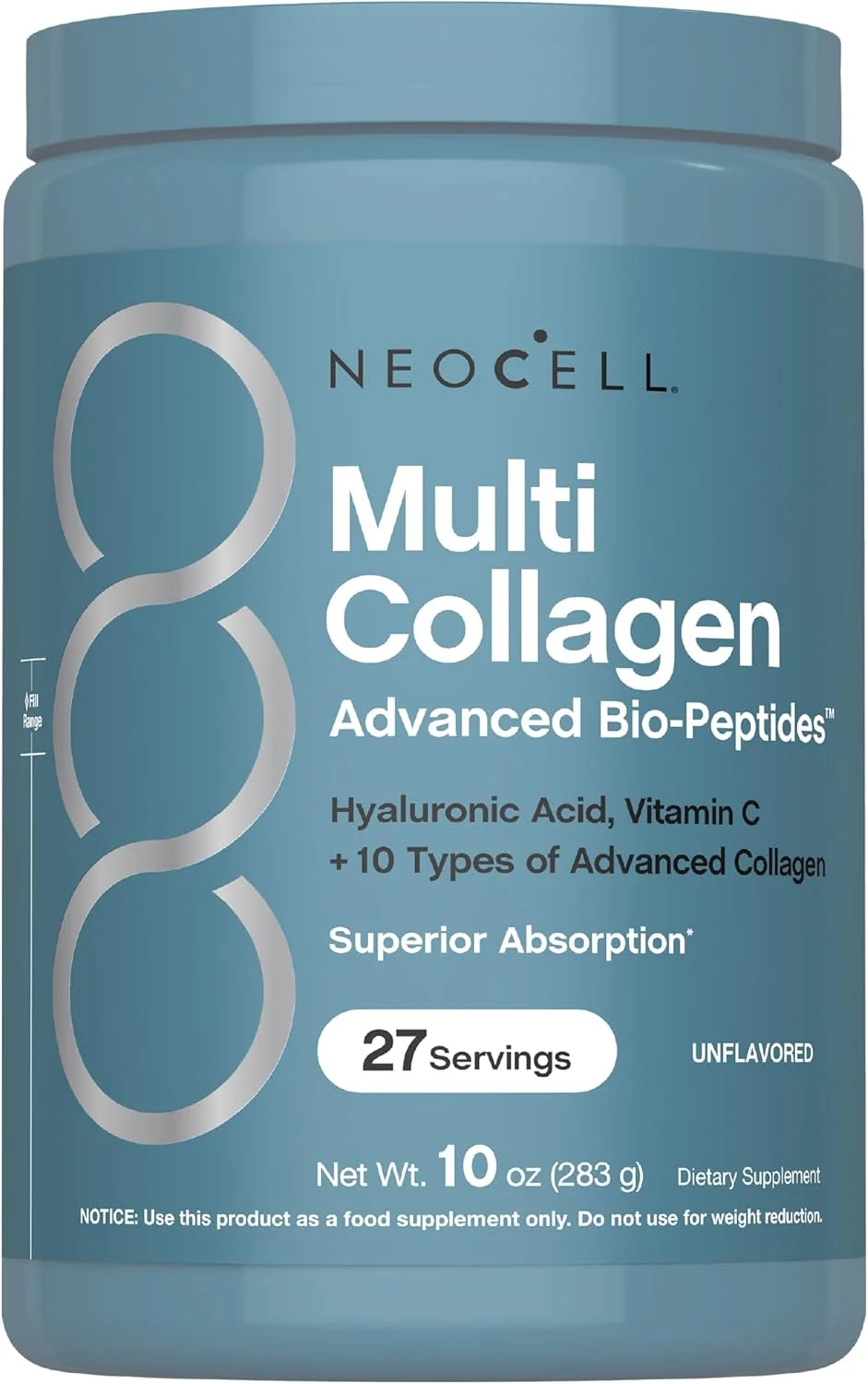 پودر کلاژن بایو پپتیدهای چندگانه NeoCell | 623 گرم | پیشرفته با اسید هیالورونیک و ویتامین C | 10 نوع کلاژن | جذب برتر | مکمل پروتئین تغذیه شده با علف