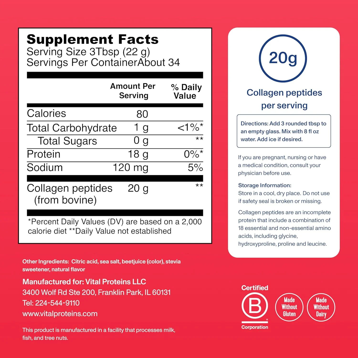 پودر پپتیدهای کلاژن Vital Proteins - پودر با طعم یخ در بهشت برای سلامت مو، ناخن، پوست، استخوان و مفاصل، 746 گرم