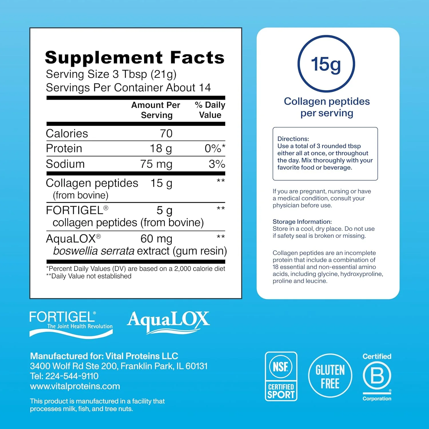 کمپلکس فعال Vital Proteins®، 20 گرم پپتیدهای کلاژن، بهبود راحتی مفاصل، پشتیبانی از حرکت و تحرک