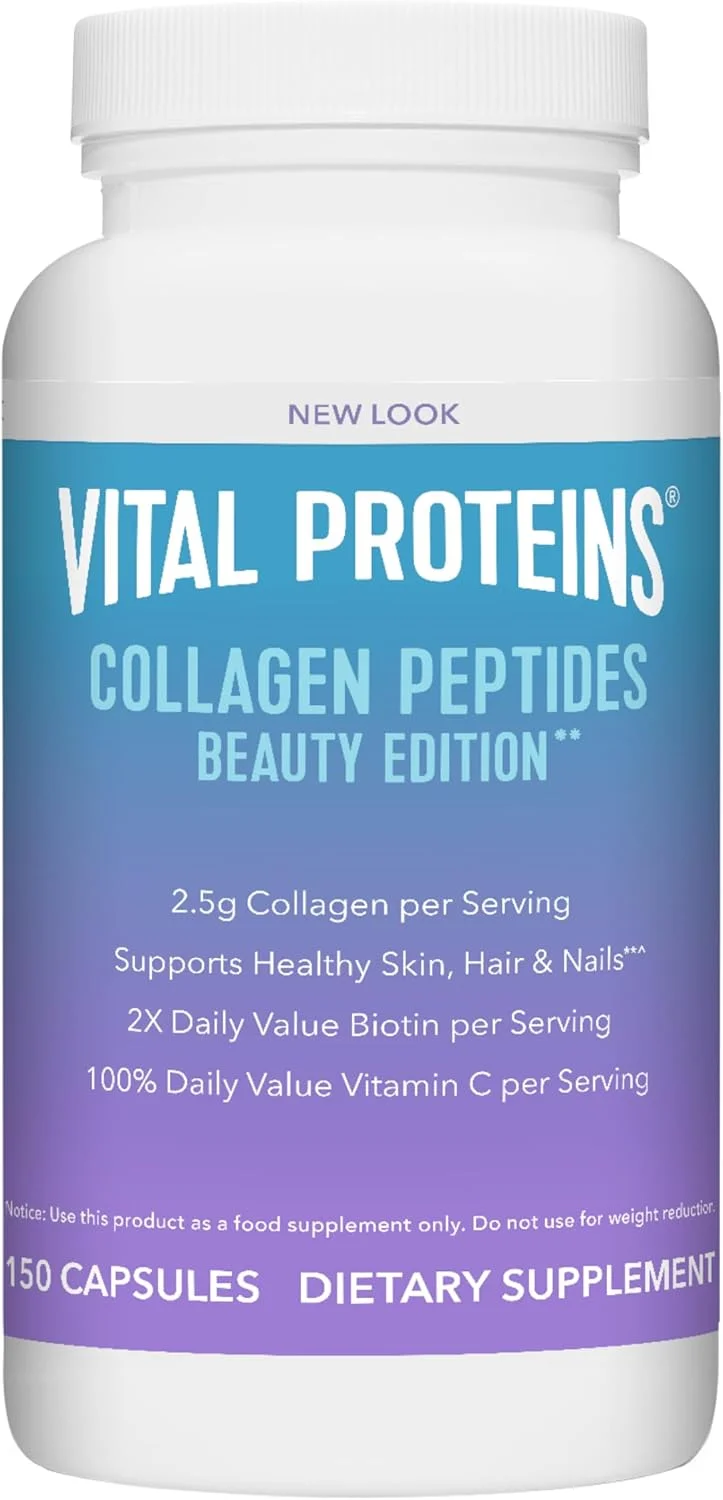 کپسول های پپتید کلاژن Vital Proteins Beauty Edition، 2.5 گرم کلاژن در هر وعده با بیوتین و ویتامین C، 30 وعده کپسول های پپتید کلاژن Vital Proteins Beauty Edition، 2.5 گرم کلاژن در هر وعده با بیوتین و ویتامین C، 30 وعده