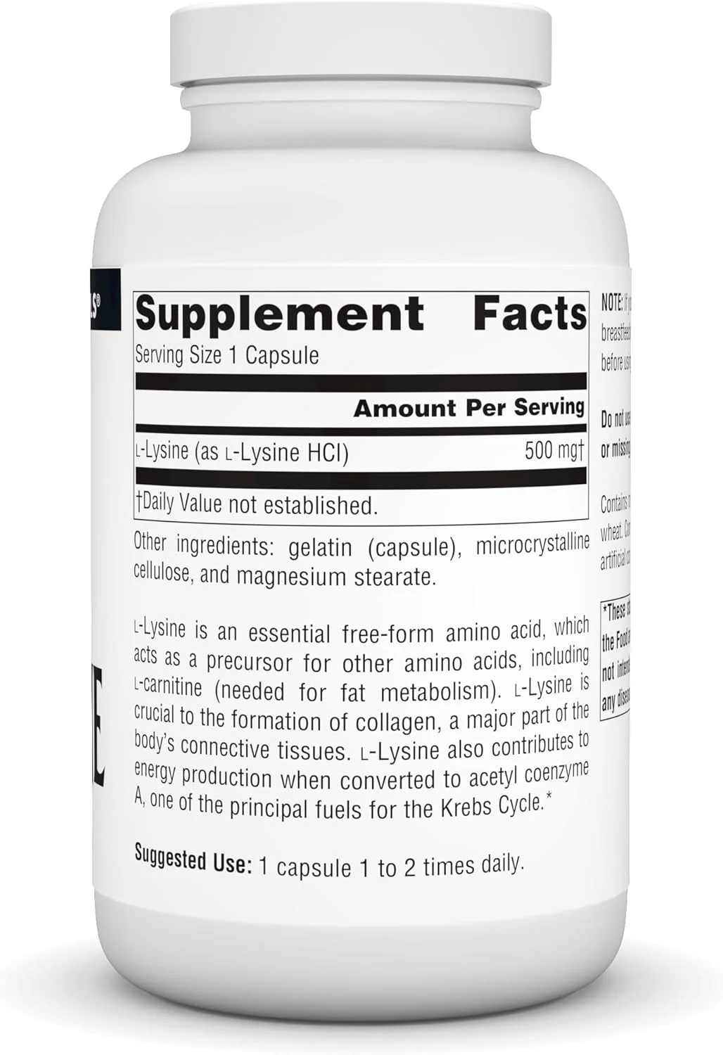 ال-لیزین فرم آزاد Source Naturals - مکمل اسید آمینه پشتیبانی از تشکیل انرژی و کلاژن - 200 کپسول