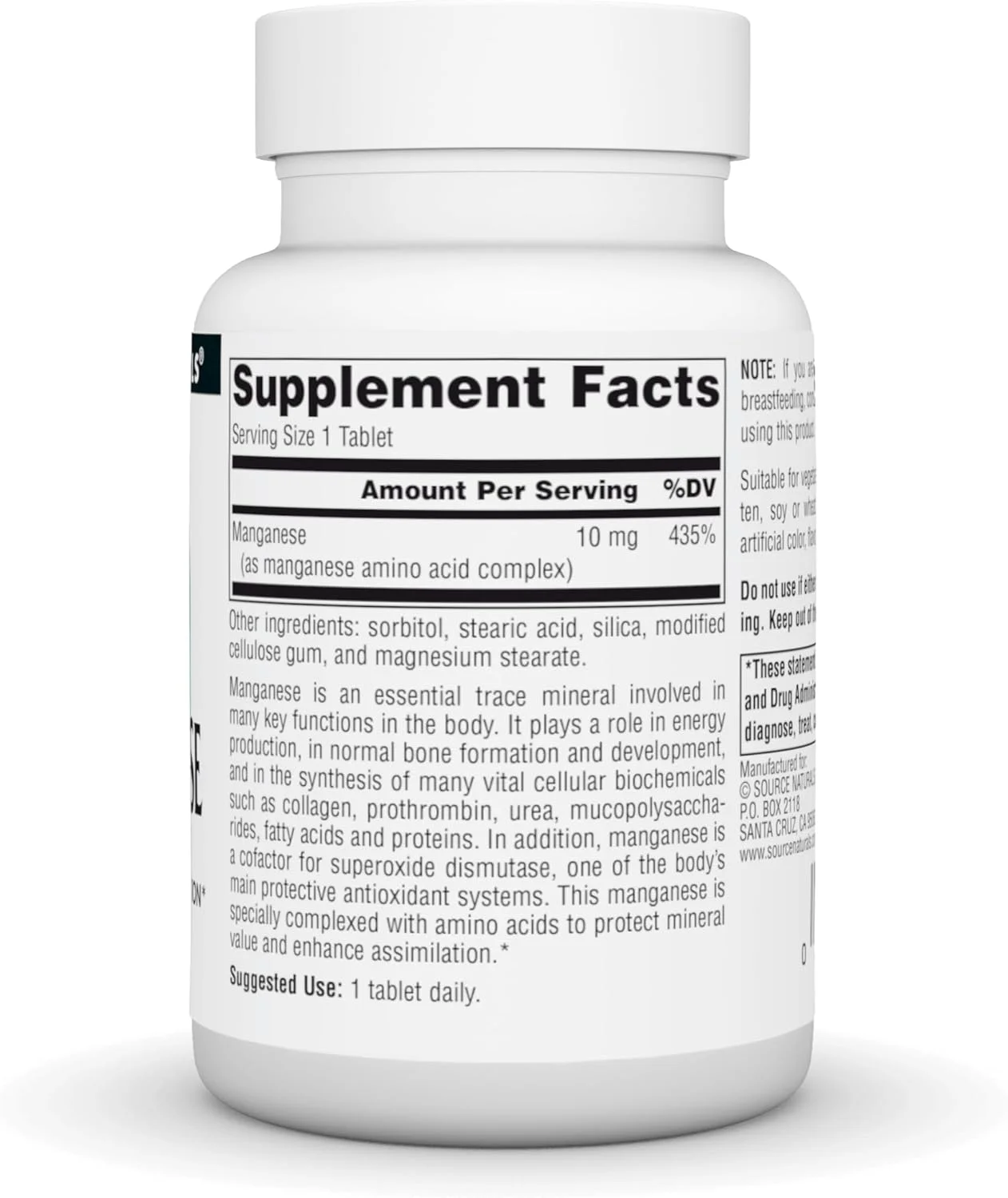 منگنز Source Naturals، آمینو اسید کلاته - پشتیبانی از تولید انرژی - 250 قرص