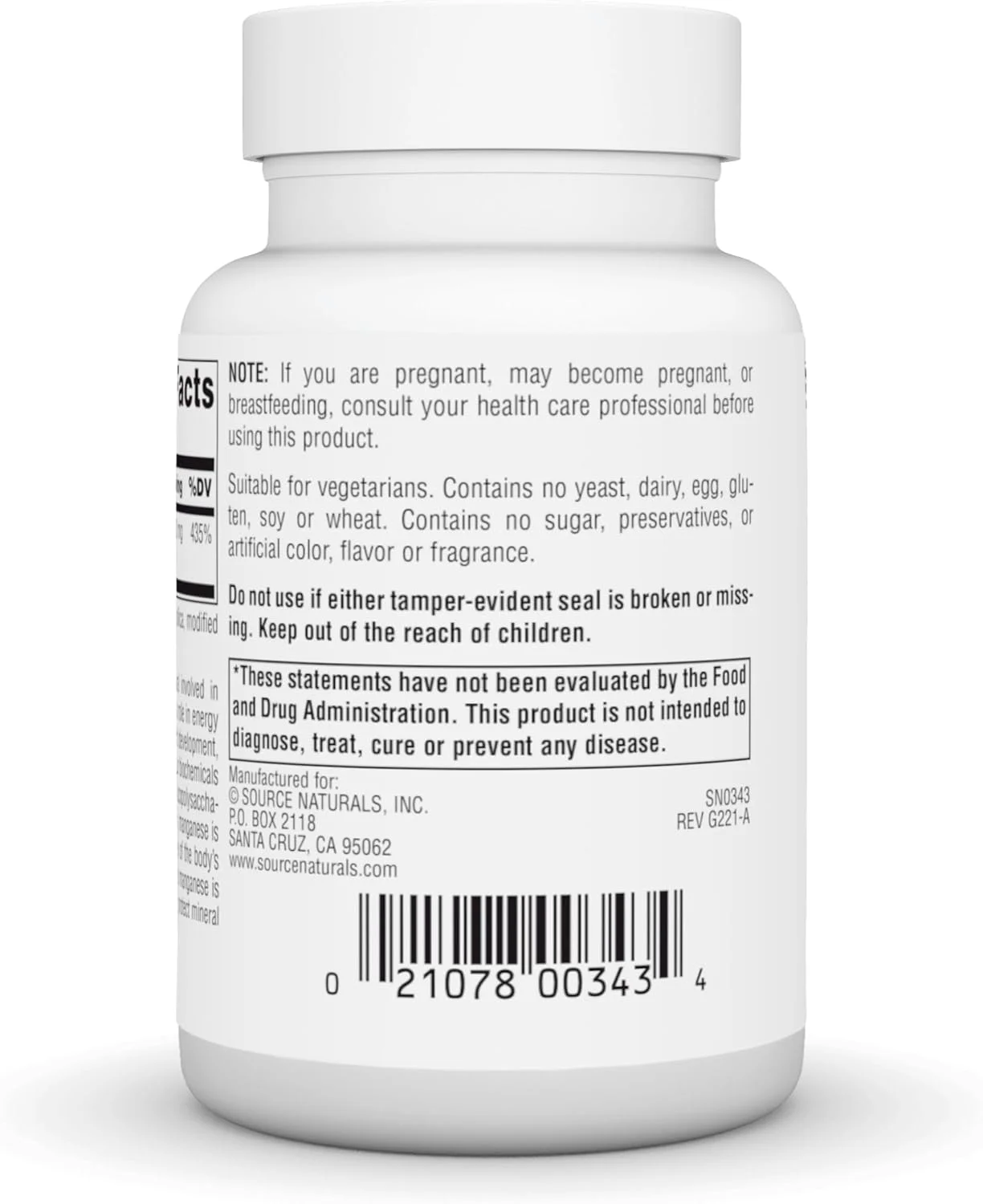 منگنز Source Naturals، آمینو اسید کلاته - پشتیبانی از تولید انرژی - 250 قرص