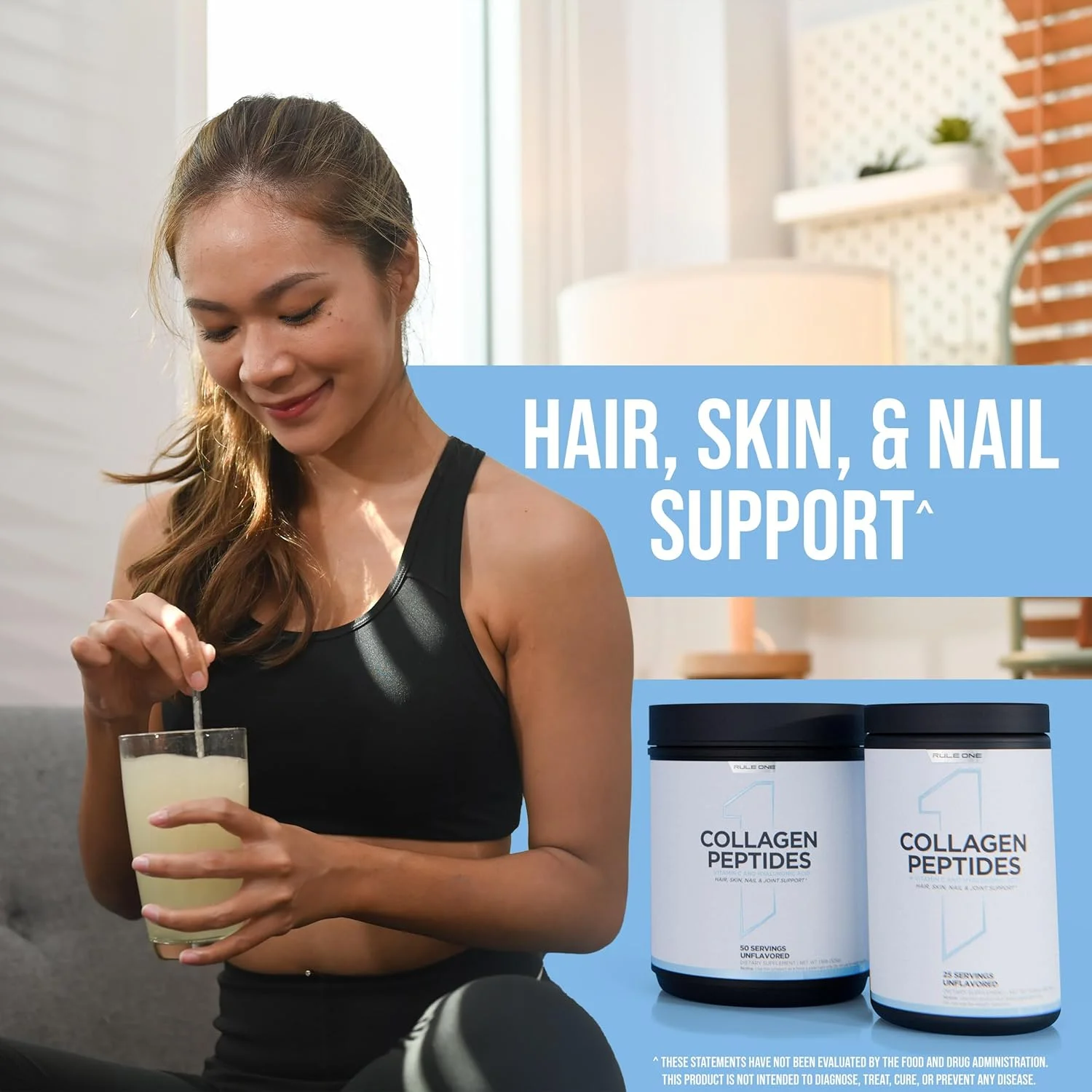 پودر پپتیدهای کلاژن Rule 1 - کلاژن گاوی هیدرولیز شده، اسید هیالورونیک و ویتامین C. پشتیبانی از مو، پوست و ناخن (20 سروینگ، انبه هلو)