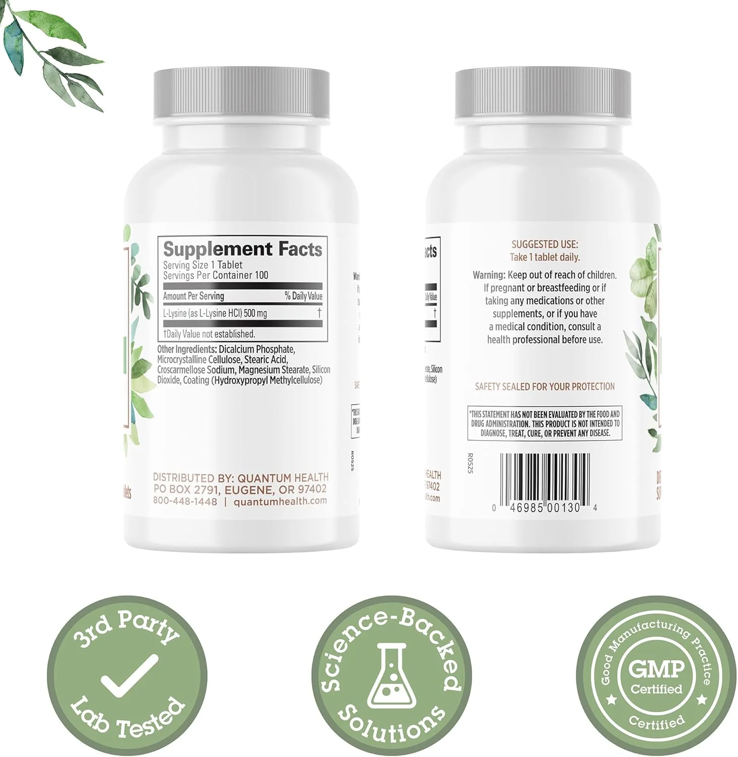 مکمل اسید آمینه ضروری ال-لیزین 500 میلی گرم کوانتوم هلث - پشتیبانی از سنتز کلاژن و پروتئین، سلامت استخوان، ریکاوری عضلات و سلامت سیستم ایمنی - مناسب برای گیاهخواران - 100 قرص