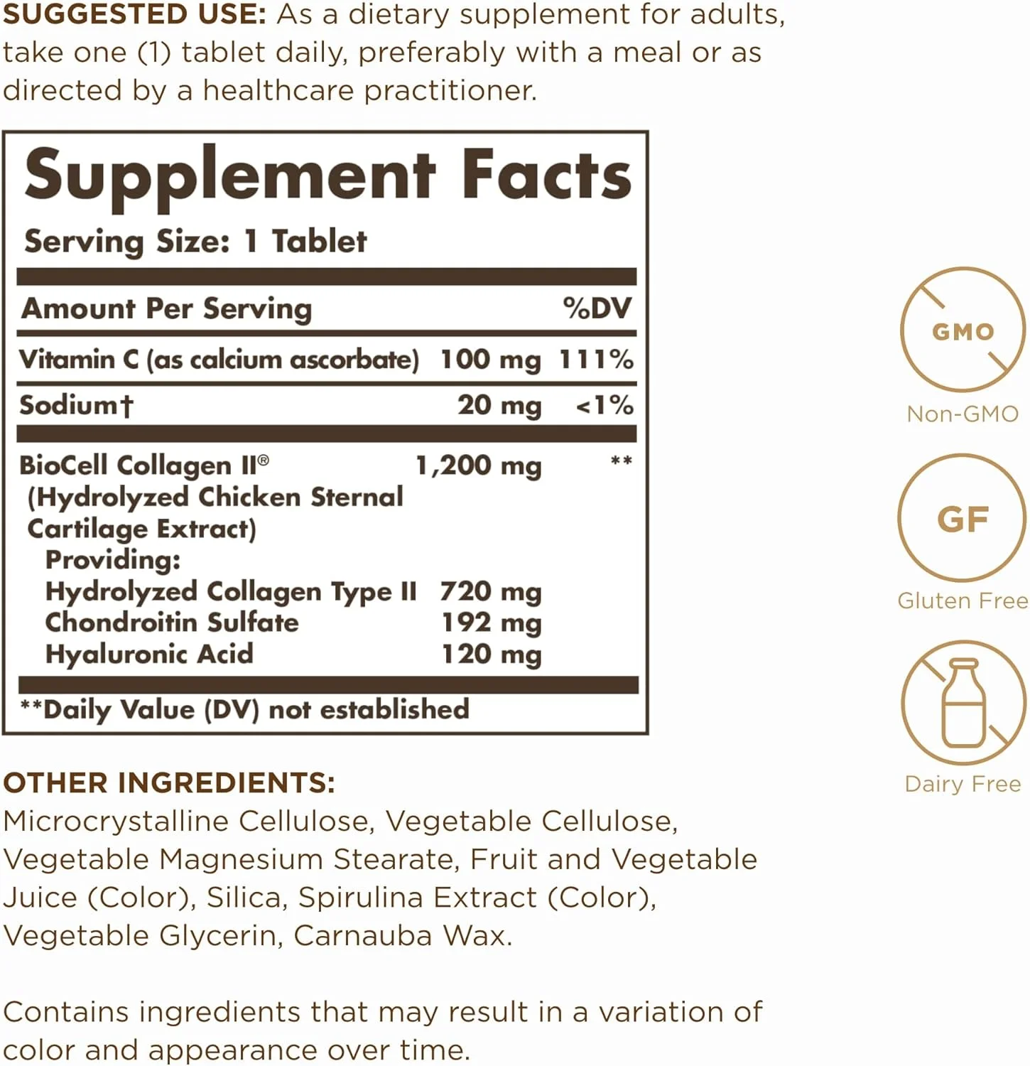 комплекс کلاژن هیالورونیک اسید سولگار - 30 قرص - حاوی کلاژن هیدرولیز شده نوع 2 و کندرویتین - غیر تراریخته، فاقد گلوتن و لبنیات - 30 سروینگ