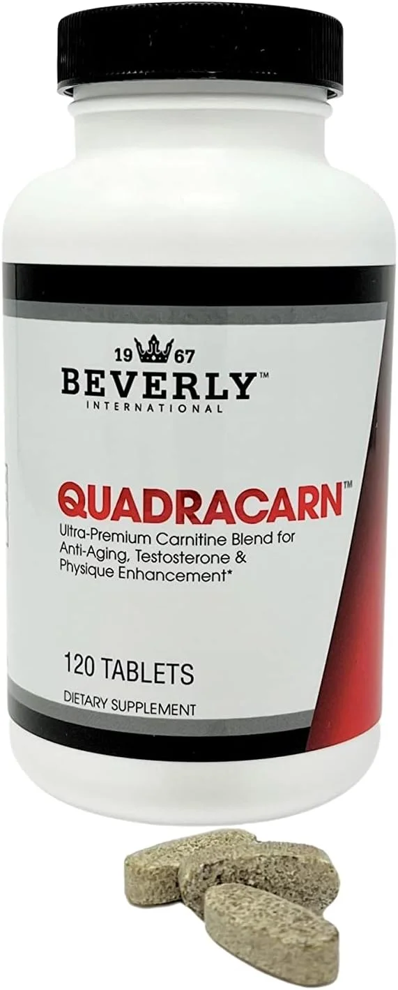 Beverly International Quadracarn 4X-Potency، ترکیب کارنیتین فوق العاده با کیفیت آزمایشگاهی برای کاهش چربی، تعریف عضلات، متابولیسم، خلق و خو، افزایش انرژی، ضد پیری، عملکرد مغز. 120 قرص.