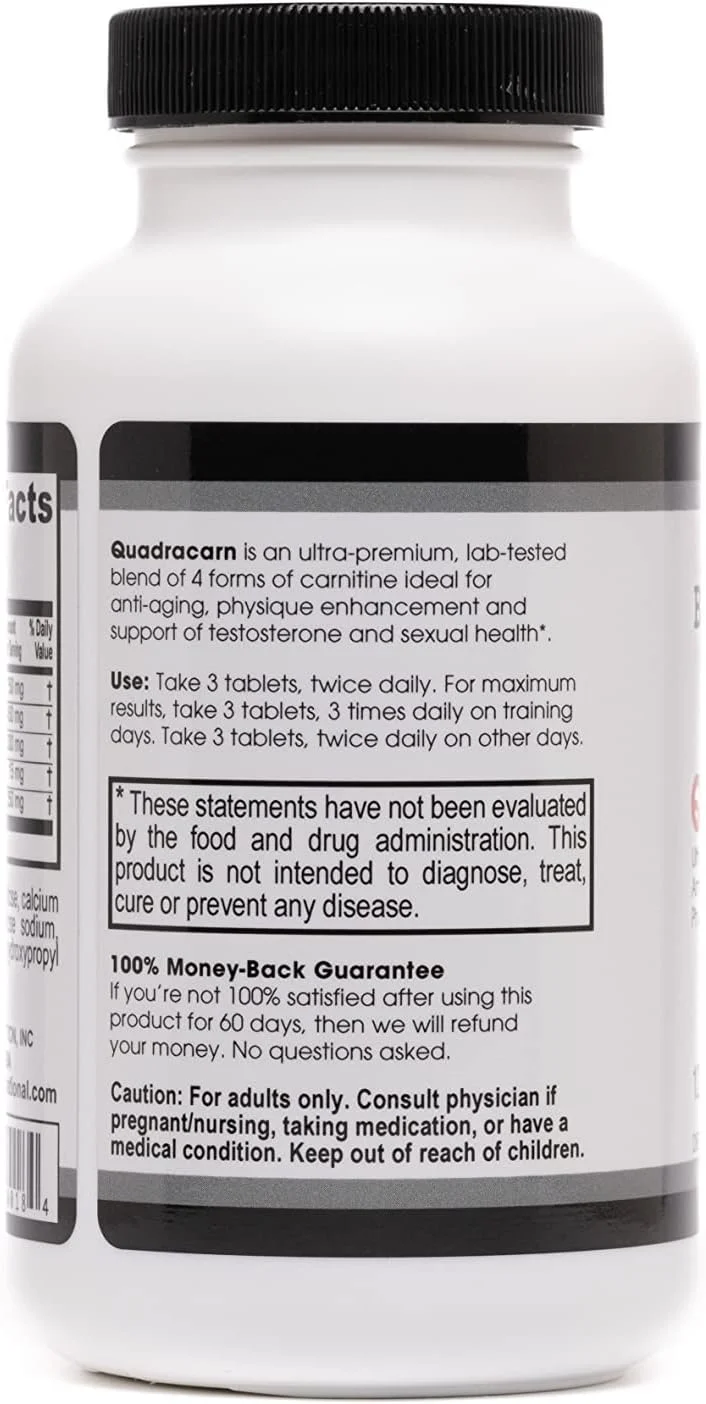 Beverly International Quadracarn 4X-Potency، ترکیب کارنیتین فوق العاده با کیفیت آزمایشگاهی برای کاهش چربی، تعریف عضلات، متابولیسم، خلق و خو، افزایش انرژی، ضد پیری، عملکرد مغز. 120 قرص.