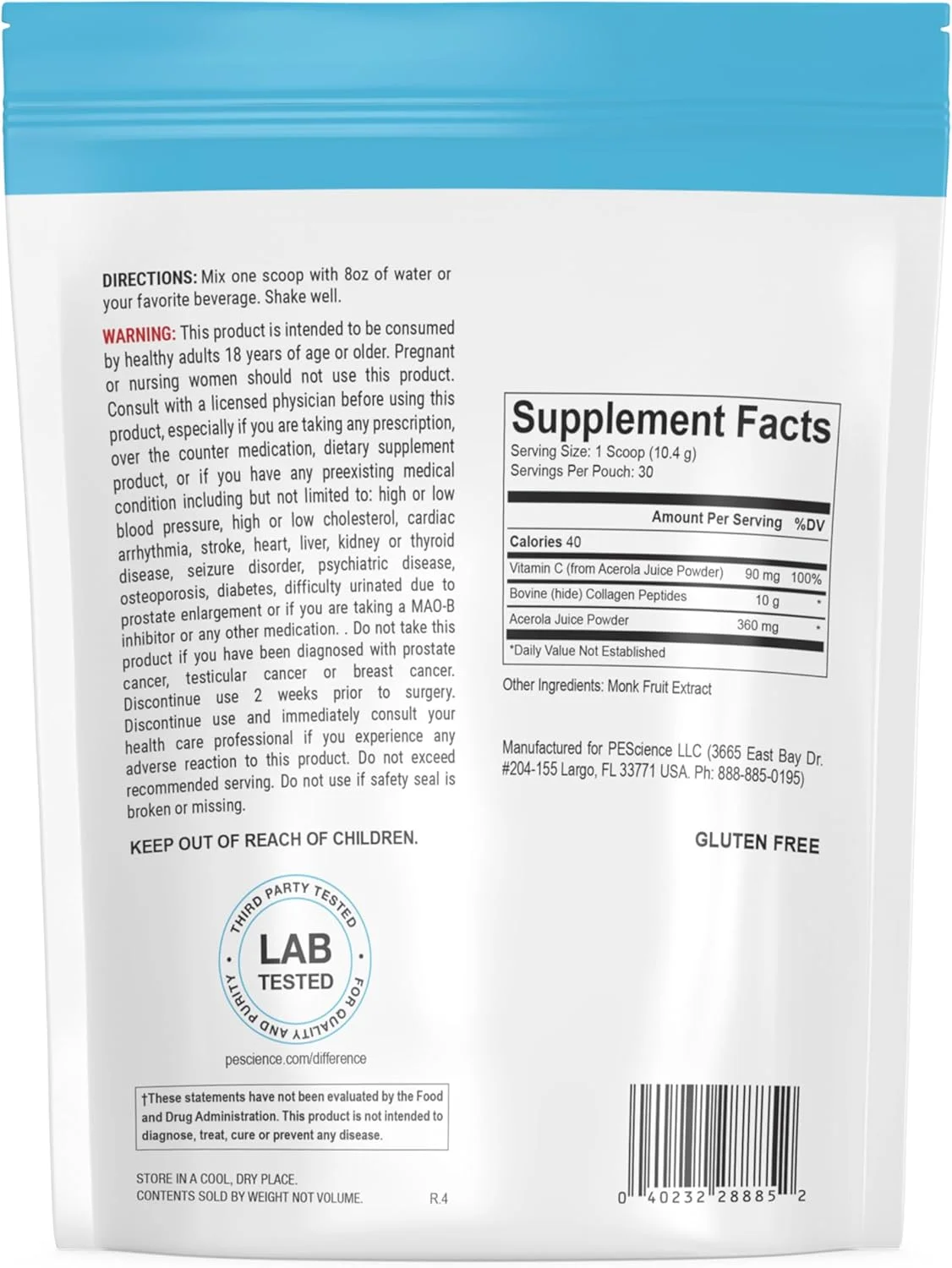 پودر پپتیدهای کلاژن PEScience، پروتئین کلاژن هیدرولیز شده با ویتامین C، 30 سروینگ، بدون طعم، پشتیبانی از مو، پوست و ناخن