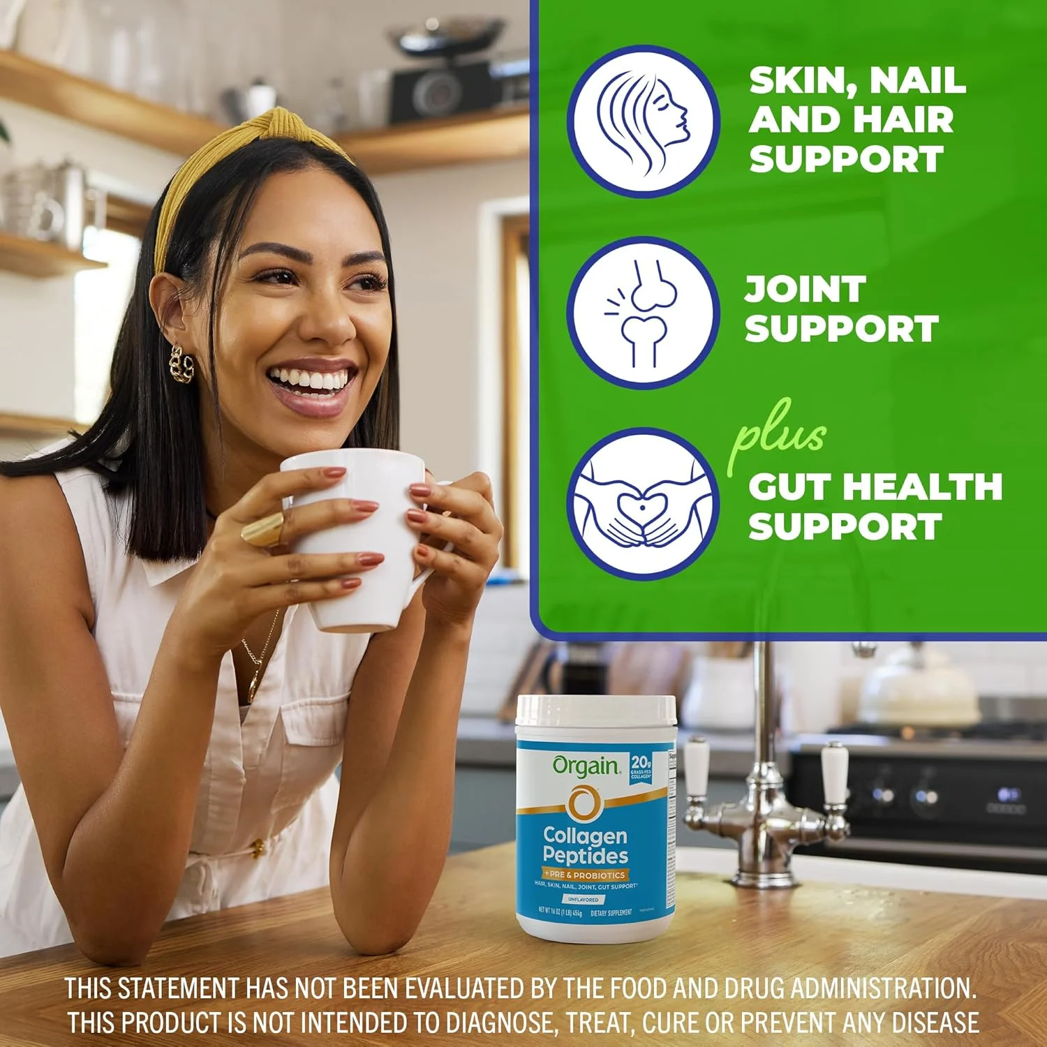 پودر پپتیدهای کلاژن هیدرولیز شده ارگانیک + پری بیوتیک و پروبیوتیک برای زنان و مردان، 20 گرم کلاژن تغذیه شده با علف، 1 میلیارد CFU - پشتیبانی از سلامت دستگاه گوارش، مو، پوست و مفاصل، غیر GMO، نوع I و III، 1 پوند