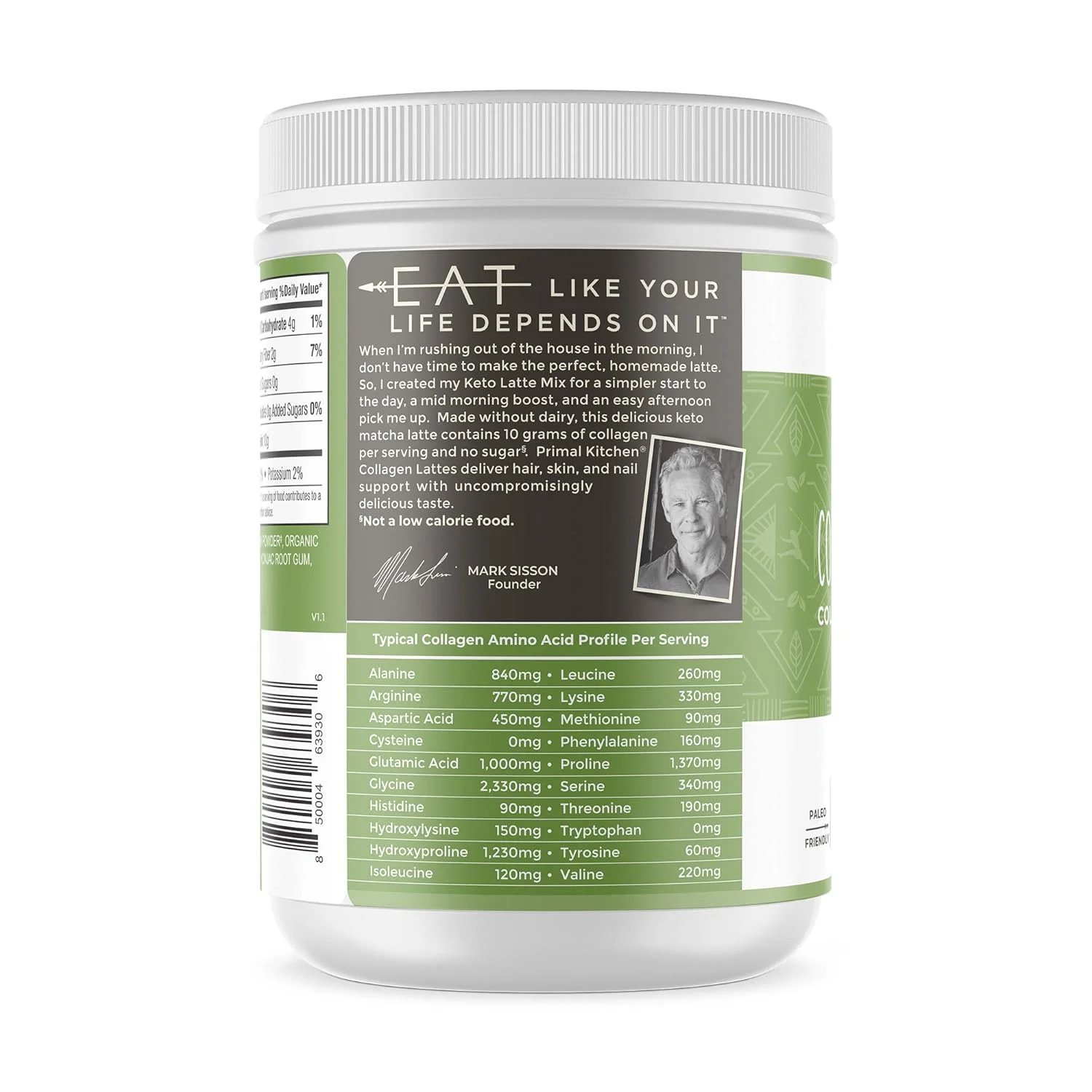 پودر لاته کتو کلاژن ماچا Primal Kitchen، پپتیدهای کلاژن بدون شکر، 264 گرم