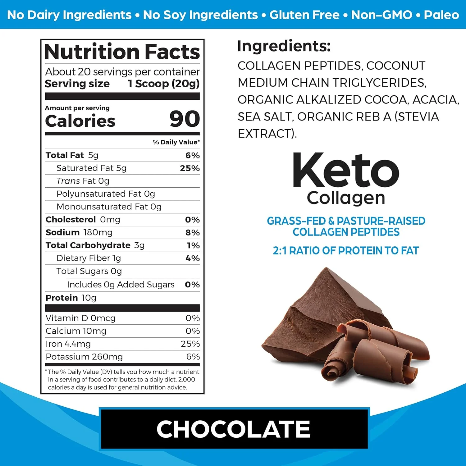 پودر پروتئین کلاژن کتو ارگان، شکلاتی - 10 گرم پپتیدهای کلاژن هیدرولیز شده با تغذیه علف برای زنان و مردان، نوع I و III، 5 گرم روغن MCT - پشتیبانی از مو، پوست، ناخن و مفاصل، غیر GMO، بدون گلوتن - 0.88 پوند