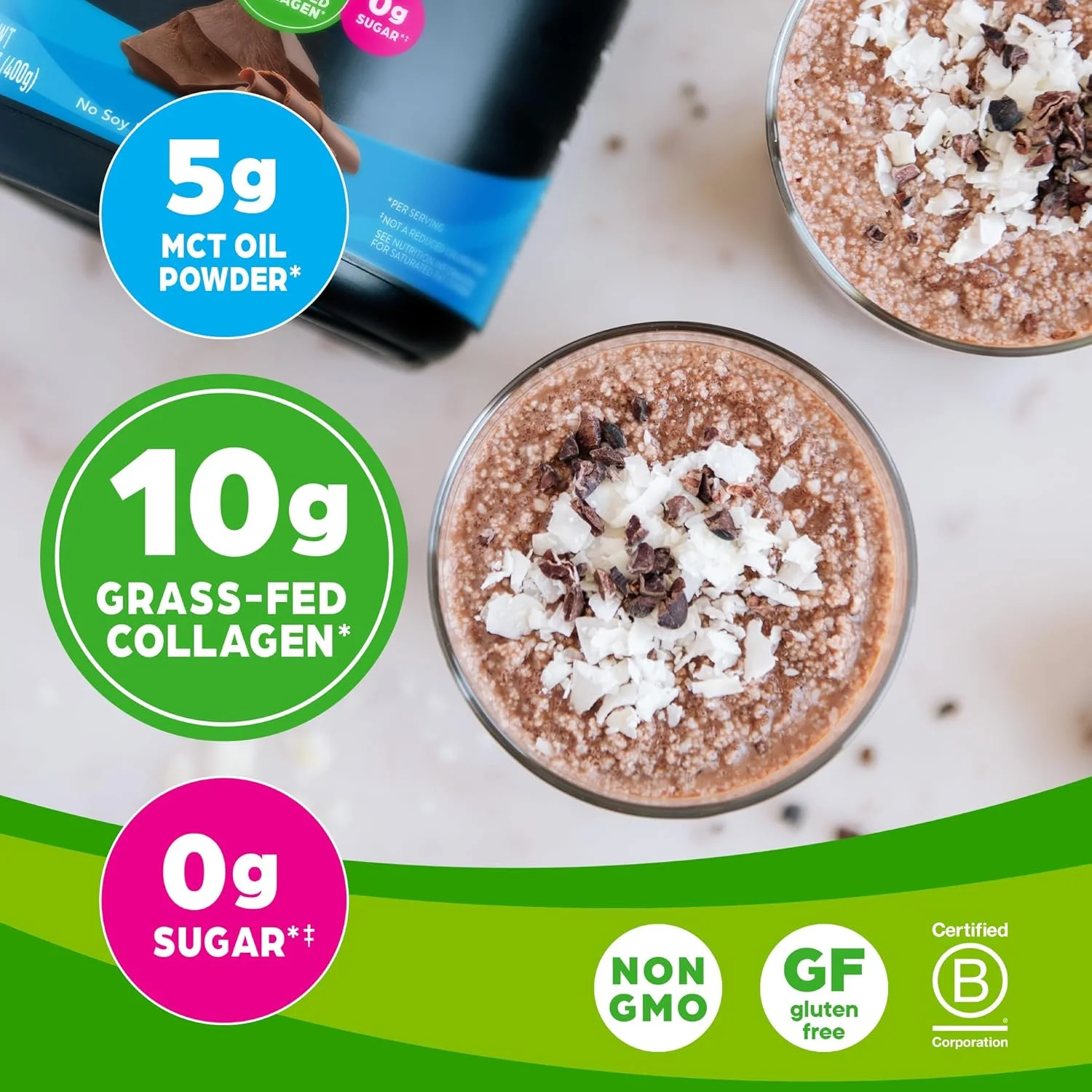 پودر پروتئین کلاژن کتو ارگان، شکلاتی - 10 گرم پپتیدهای کلاژن هیدرولیز شده با تغذیه علف برای زنان و مردان، نوع I و III، 5 گرم روغن MCT - پشتیبانی از مو، پوست، ناخن و مفاصل، غیر GMO، بدون گلوتن - 0.88 پوند