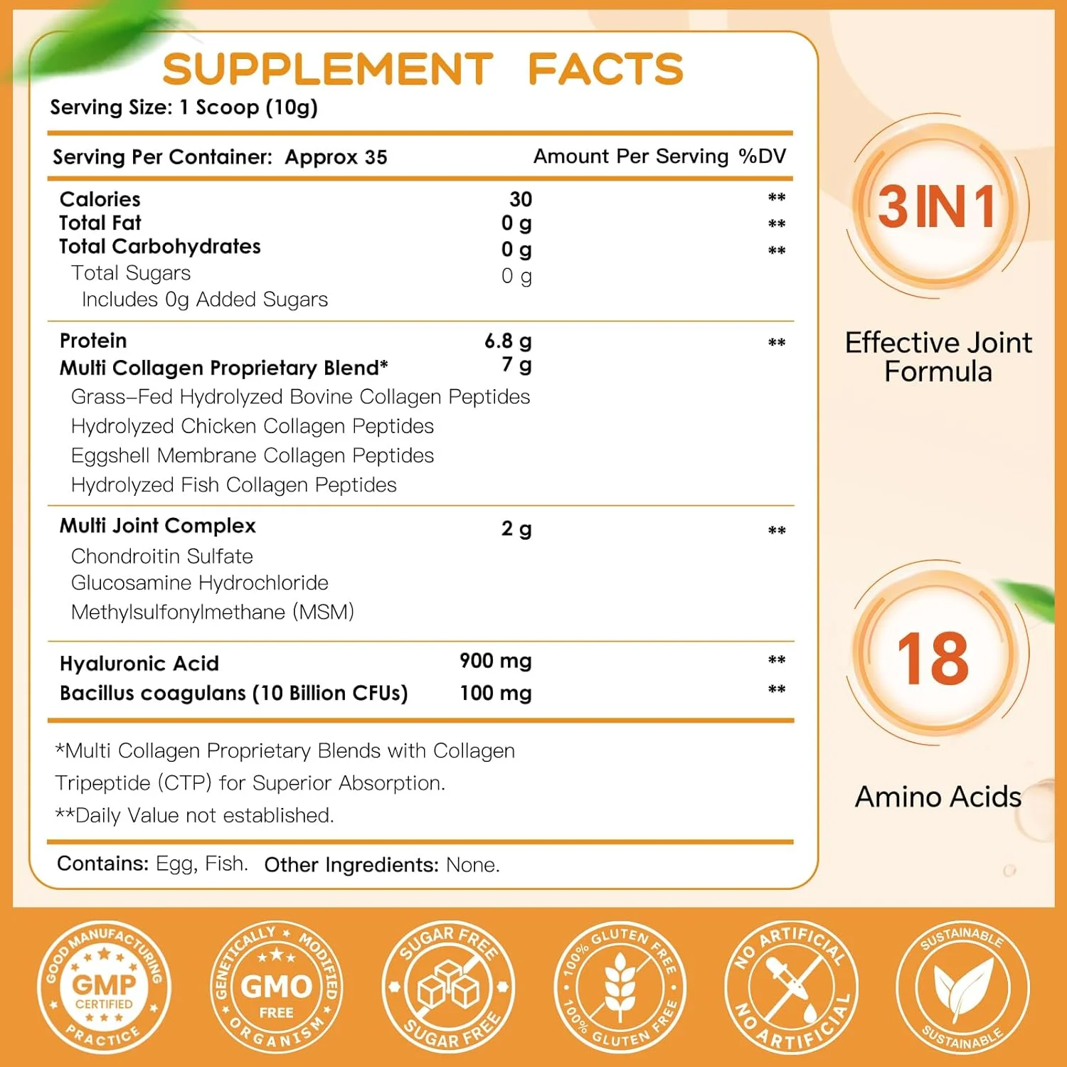 پودر پپتیدهای چند کلاژنه NATURE TARGET برای پشتیبانی از مفاصل، کلاژن هیدرولیز شده برای زنان و مردان با MSM + GC، کلاژن نوع I II III V X برای پوست، مو و ناخن، غیر GMO، 35 سروینگ