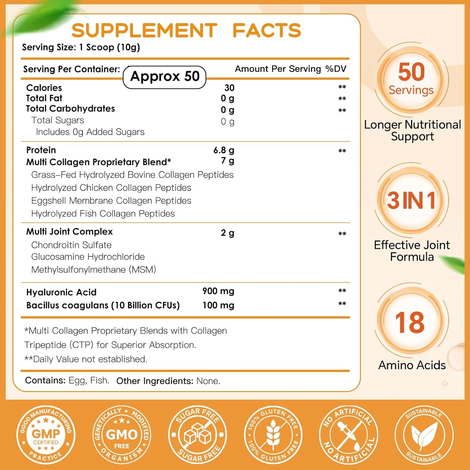 پودر پپتیدهای چند کلاژنه NATURE TARGET برای پشتیبانی از مفاصل، کلاژن هیدرولیز شده برای زنان و مردان با MSM + GC، کلاژن نوع I II III V X برای پوست، مو و ناخن، غیر GMO، 50 سروینگ