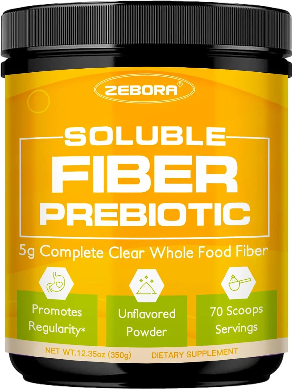 پودر مکمل فیبر زبورا، پودر فیبر پری‌بیوتیک محلول بدون طعم با آکاسیا برای سلامت دستگاه گوارش، تنظیم و کنترل گرسنگی، بدون شکر افزوده، بدون زبری، بدون گلوتن، 70 سروینگ