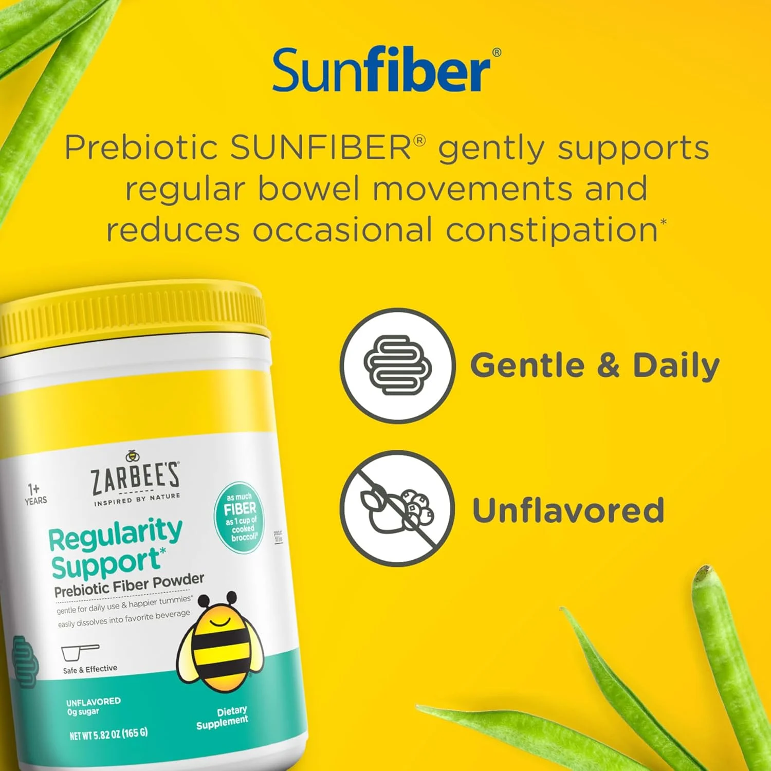 پودر فیبر پری‌بیوتیک برای تنظیم دستگاه گوارش کودکان زاربی، بدون طعم، بدون شکر، بدون گلوتن، مکمل فیبر روزانه برای کودکان ۱ تا ۱۲ سال، ۱۶۵ گرم