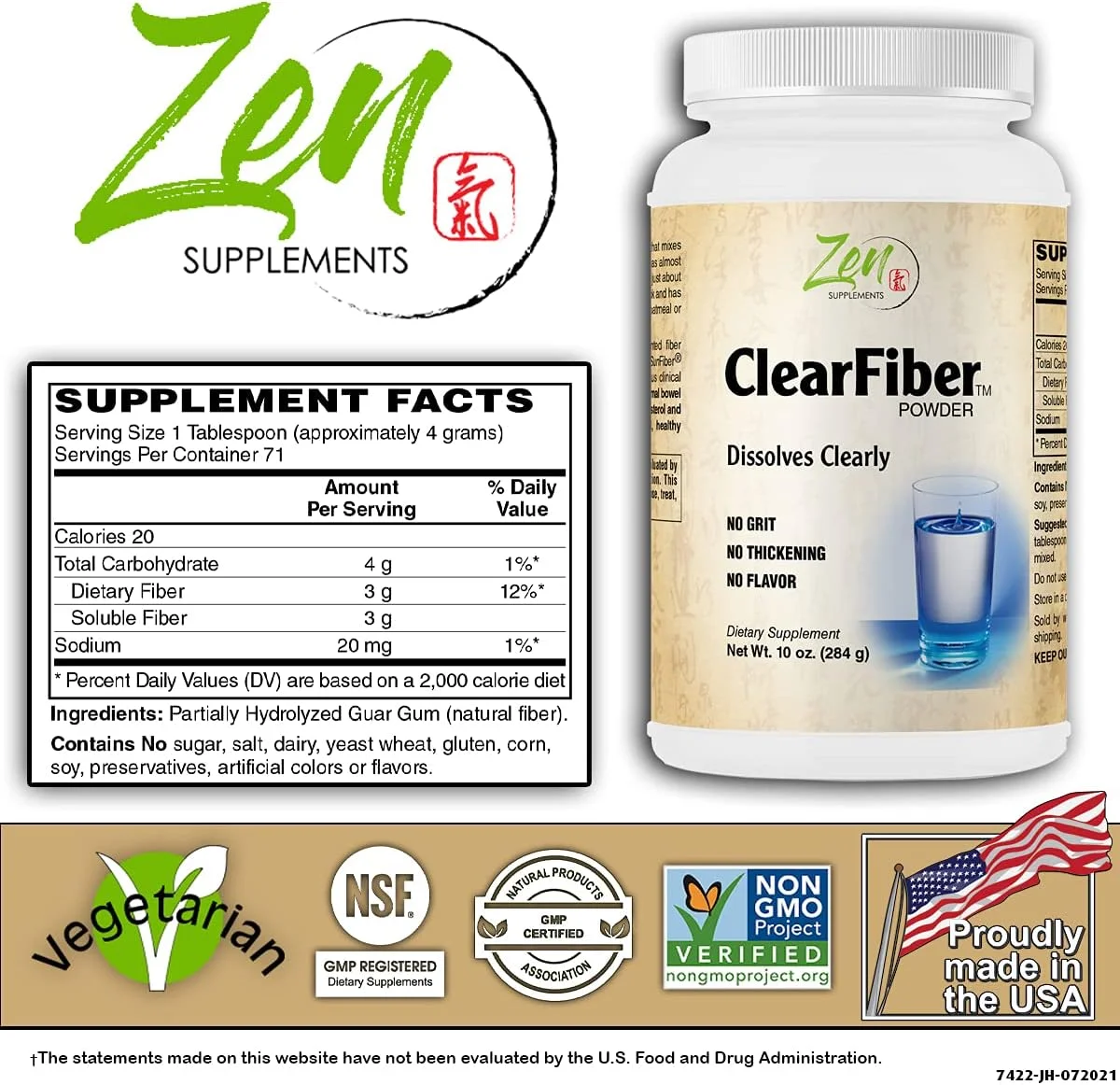 مکمل زِن - کلیرفایبر - پشتیبانی از سلامت روده و نظم گوارشی، تغذیه باکتری های مفید، کاهش گاز و مکمل پروبیوتیک، 283 گرم - پودر