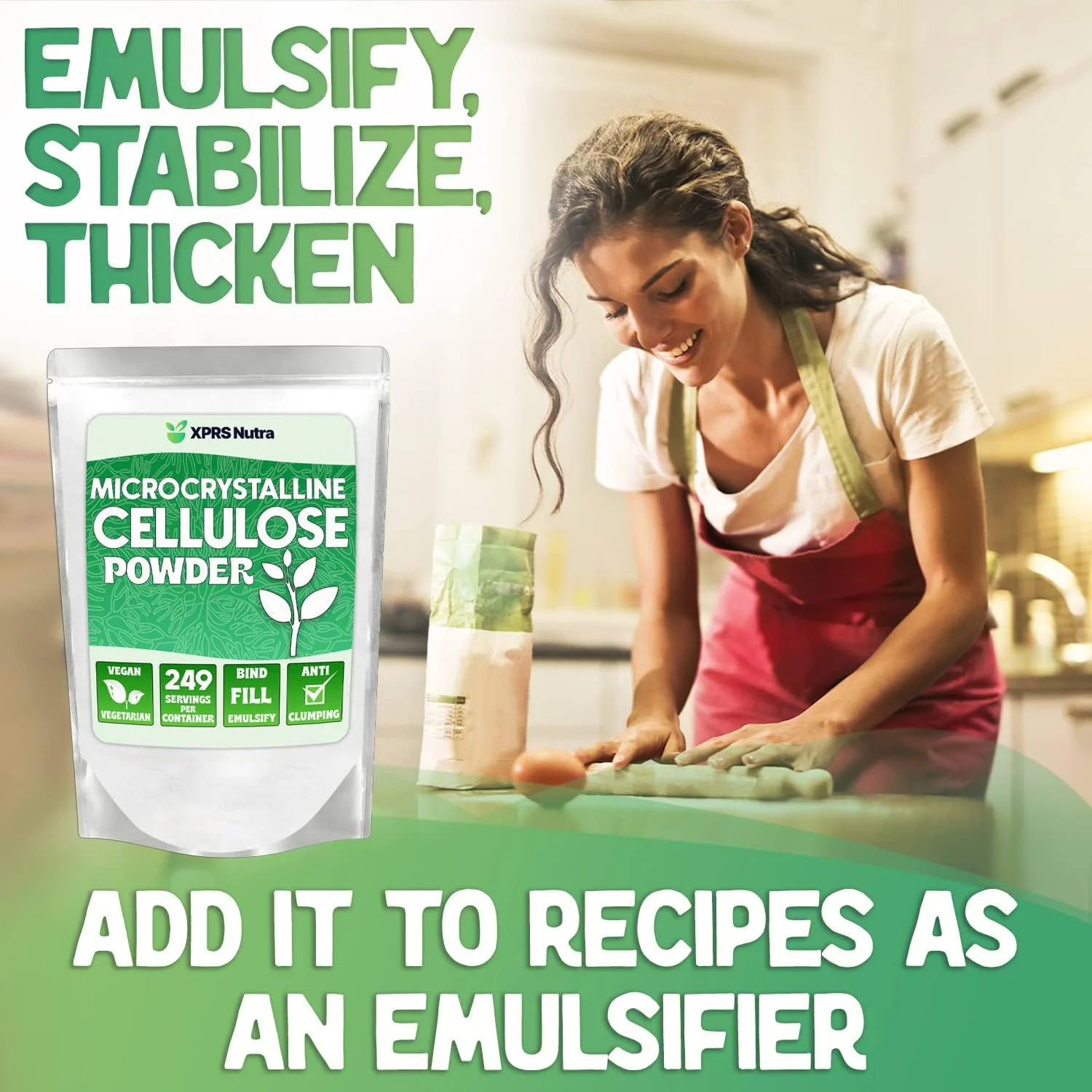 پودر سلولز میکروکریستالی XPRS Nutra - پودر فیبر سلولز بدون بو - مکمل سلولز پودری 100% خالص، یک فیبر نامحلول برای مخلوط چسب قرص و خمیر سلولز (255 گرم)