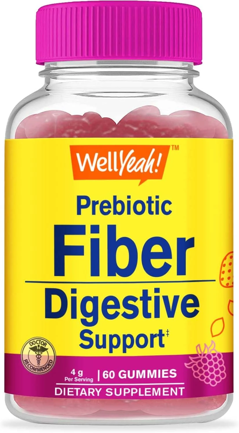 پاستیل فیبر پری‌بیوتیک WellYeah برای بزرگسالان، مکمل فیبر برای زنان و مردان - مکمل های فیبر برای سلامت دستگاه گوارش - وگان، بدون گلوتن و غیر تراریخته - طعم توت - 60 عدد